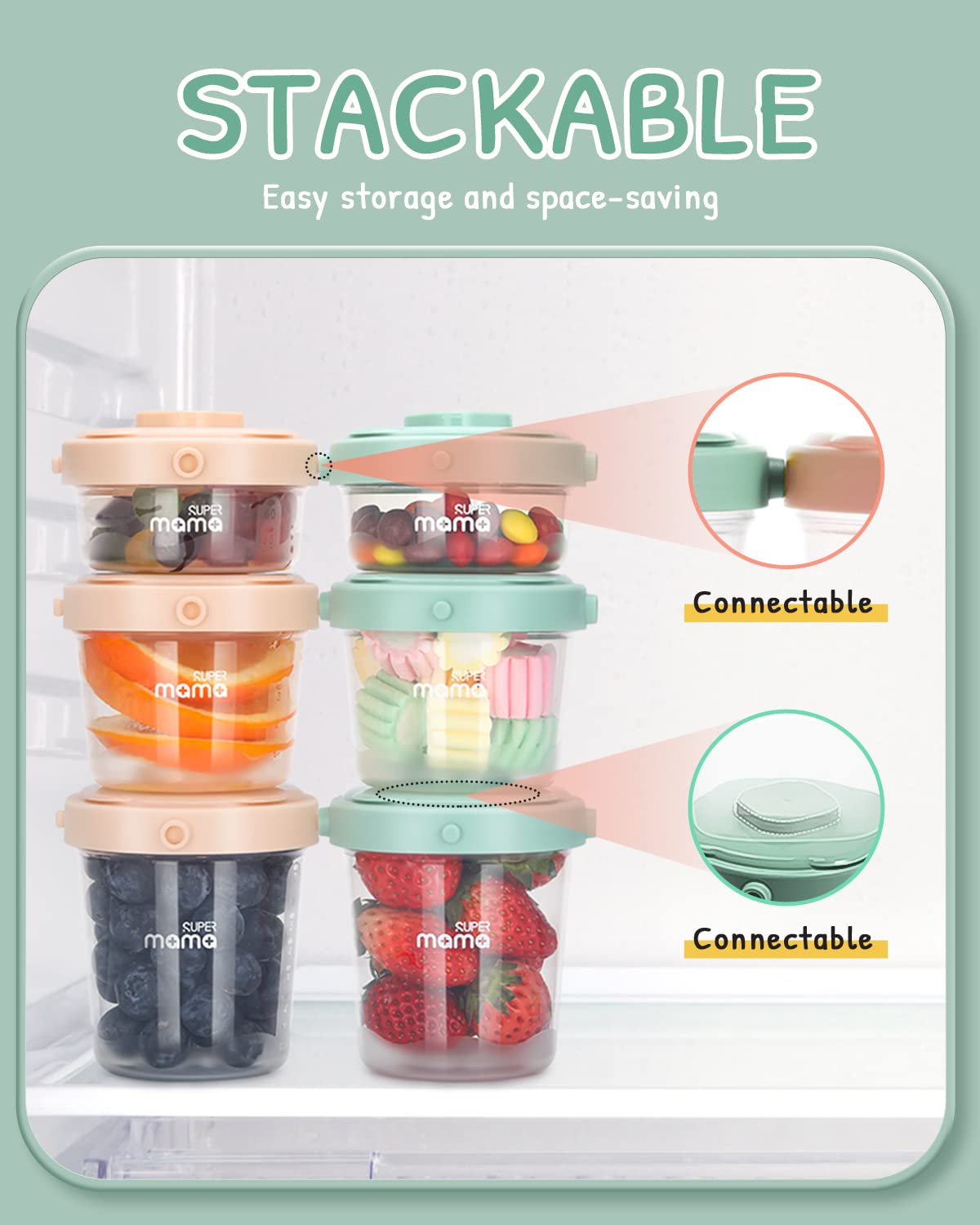 SUPERMAMA 6-Piece Baby Food Storage Containers Set (2oz/4oz/7oz) - BPA-Free Freezer & Microwave Safe Jars with Lids - Perfect for Homemade Baby Food, Meal Prep, Snacks & Dips - Dishwasher Safe & Stackable - Pink