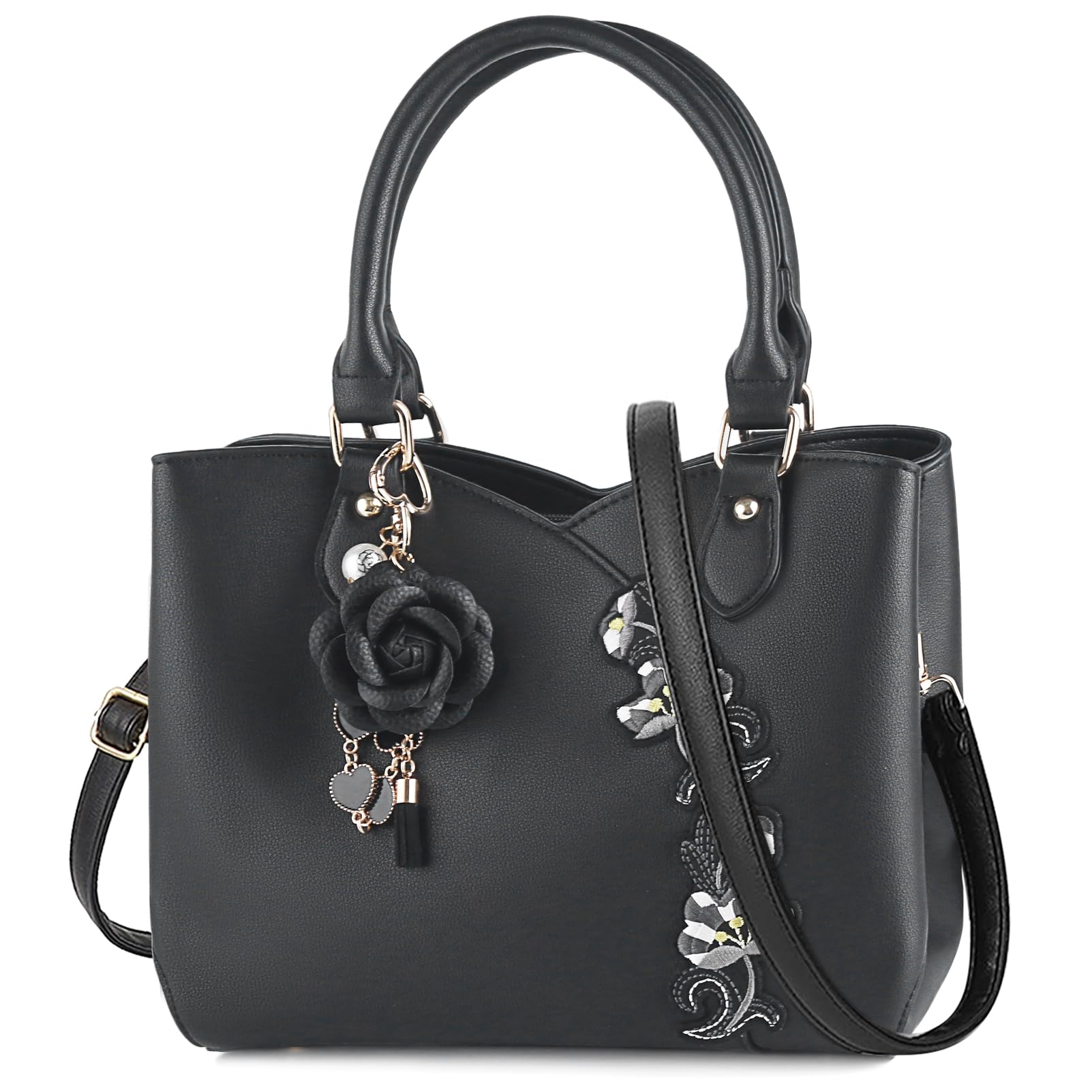 Elegant ELDA Women's Embroidery Top Handle Purse - Vintage Satchel Shoulder Bag & Crossbody Tote for Work, Travel & Everyday Use