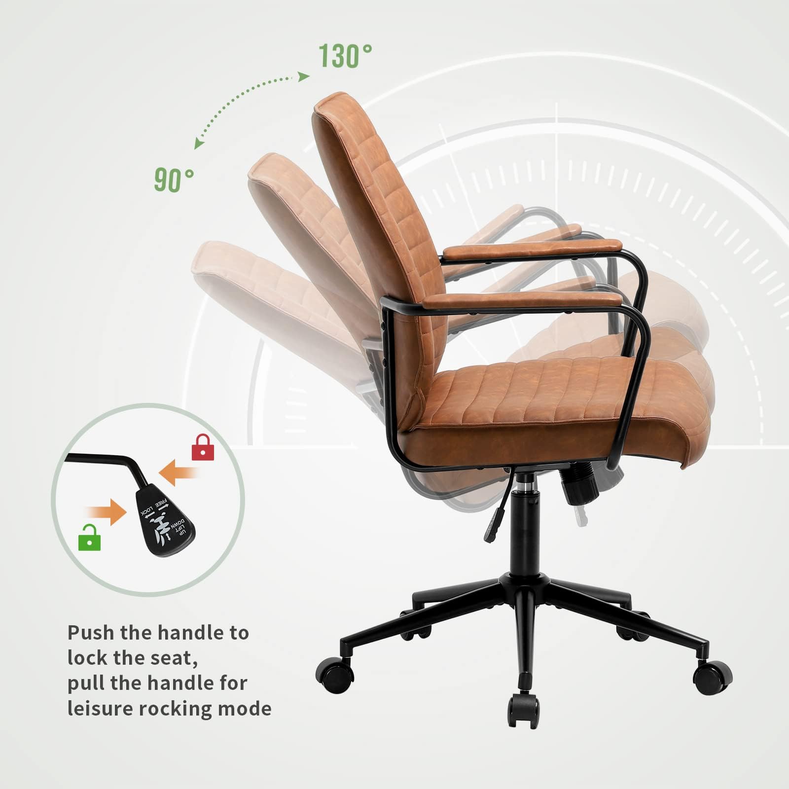 Premium Brown Executive Office Chair - Adjustable Leather Mid Back Swivel Desk Chair with Padded Armrests - 400lbs Weight Capacity - Ergonomic Computer Chair for Home Office, Conference Room & Workspace - Ideal for Professionals & Long Work Sessions