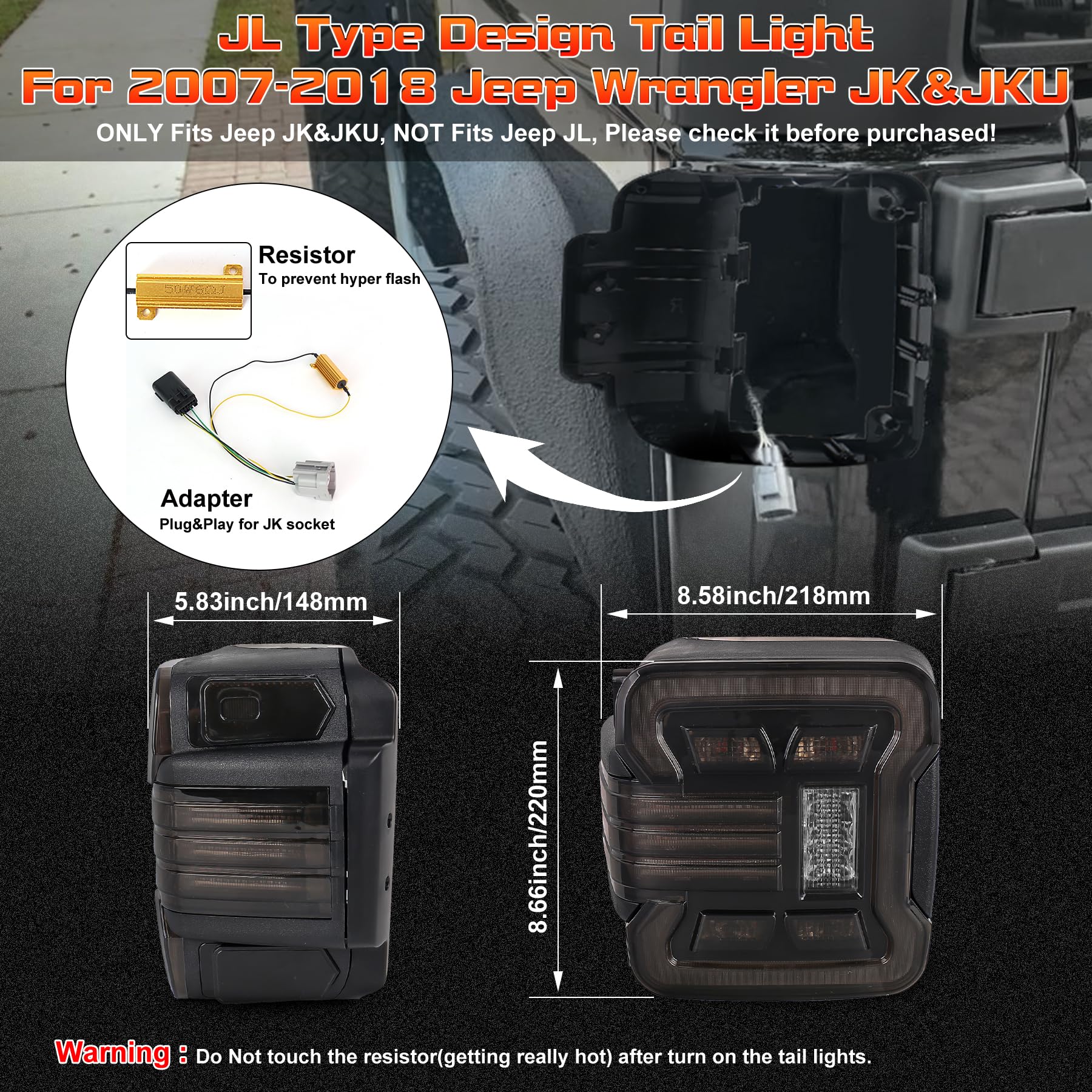 Smoke Lens LED Tail Lights for 2007-2018 Jeep Wrangler JK JKU - Sport Sahara Rubicon Unlimited - Brake/Turn Signal/Reverse Lights - 2PC Set - Upgrade Your Off-Road Adventure & Night Driving Safety