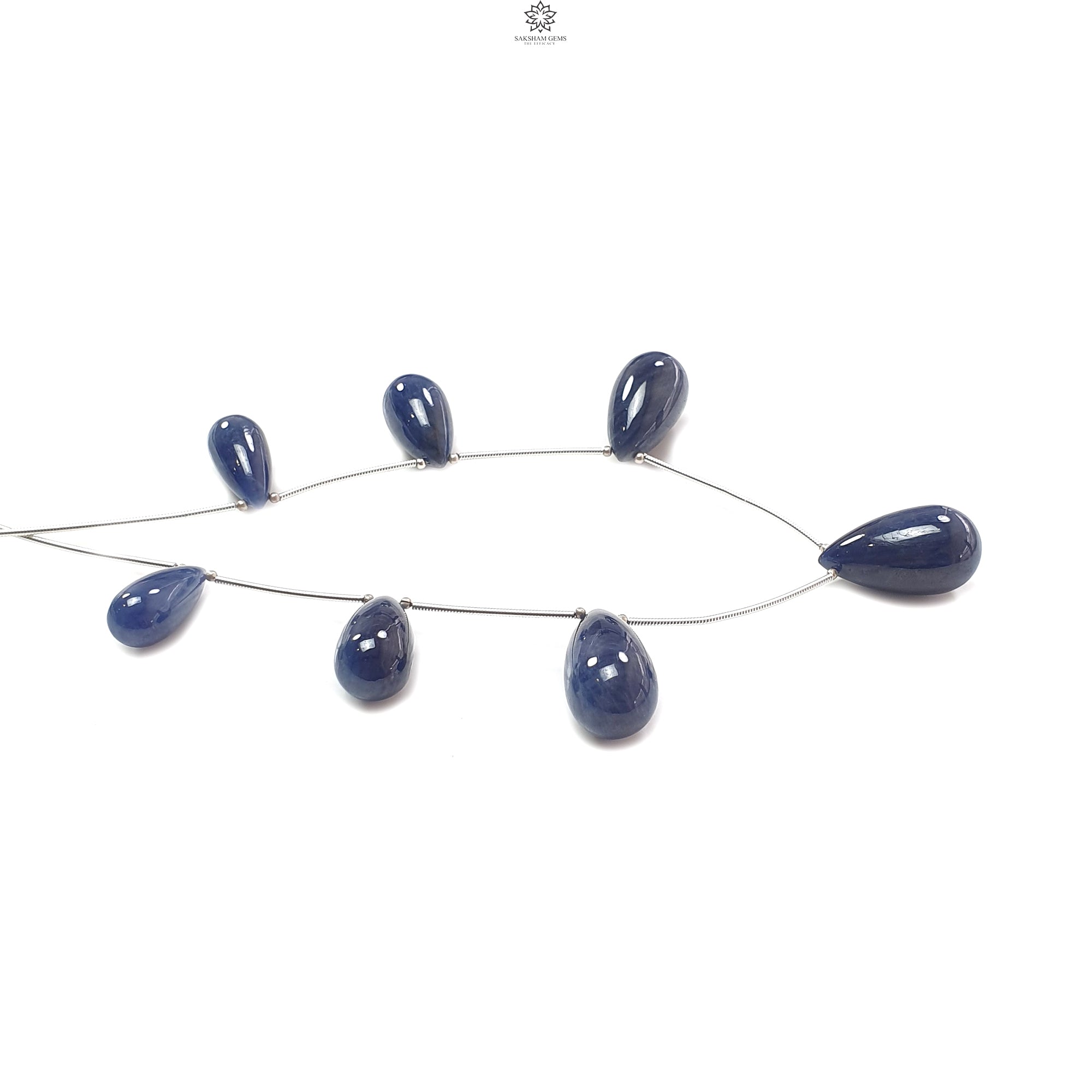 Natural Blue Sapphire Smooth Loose Beads - 189.00cts Untreated September Birthstone - 19mm to 24mm Teardrop 925 Silver Beads for Jewelry Making, DIY Crafting, and Gift Giving
