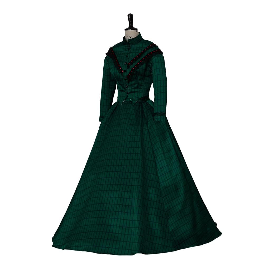 Victorian Women's Cosplay Dress - Medieval Renaissance Costume with Green Plaid Design | Perfect for Halloween, LARP, Theatrical Performances & Historical Reenactments