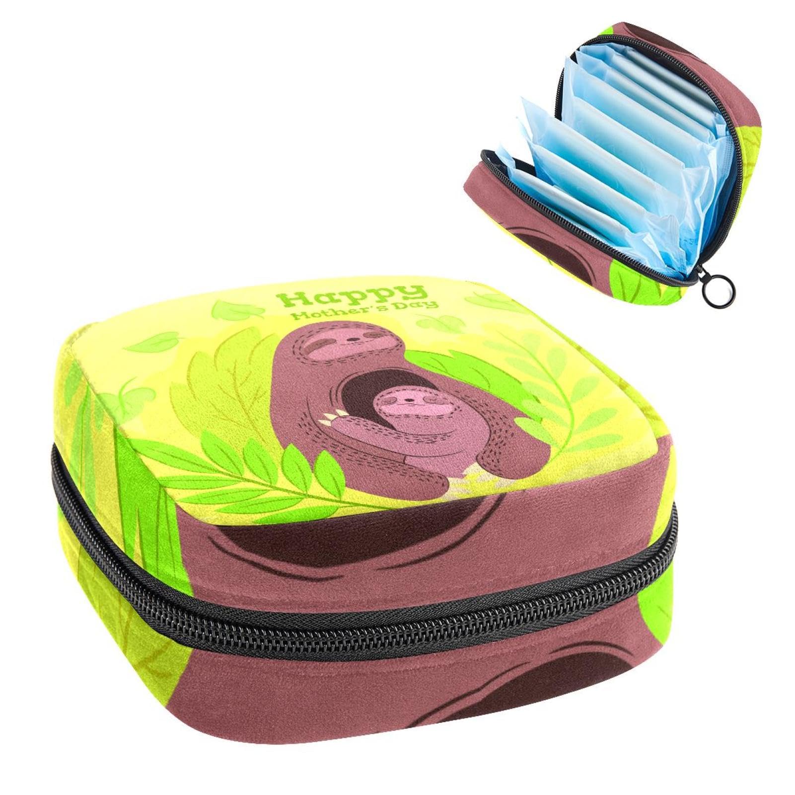 Menstrual Cup Organizer & Sanitary Pad Pouch - Waterproof Travel Storage Bag for Women & Girls - Perfect for Period Essentials, Tampons, and Hygiene Products - Cute Sloth & Baby Design - Ideal for Travel, Gym, Work, and School