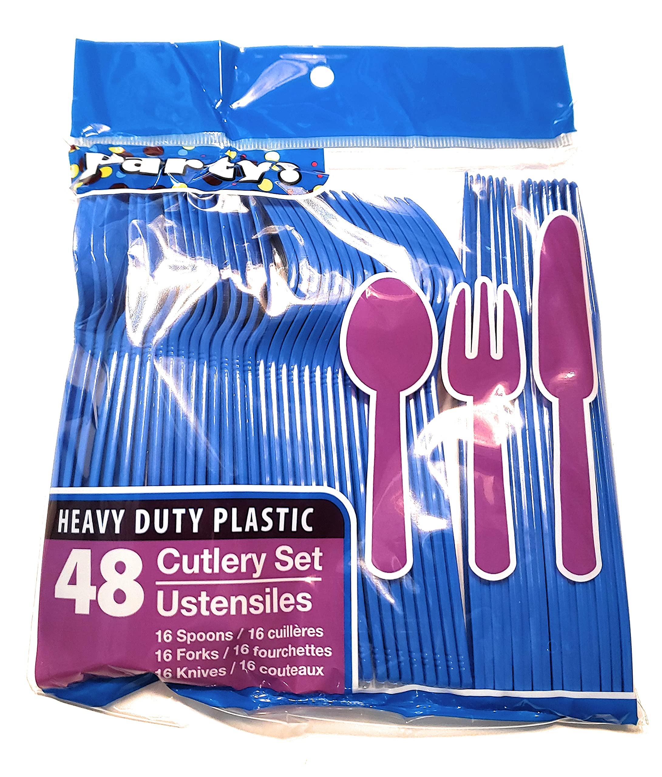 Blue & Red Team Color Disposable Plastic Cutlery Set - 96 Piece Party Utensils (32 Spoons, 32 Forks, 32 Knives) - Bulk Pack for BBQs, Picnics, Birthday Parties & Sports Events