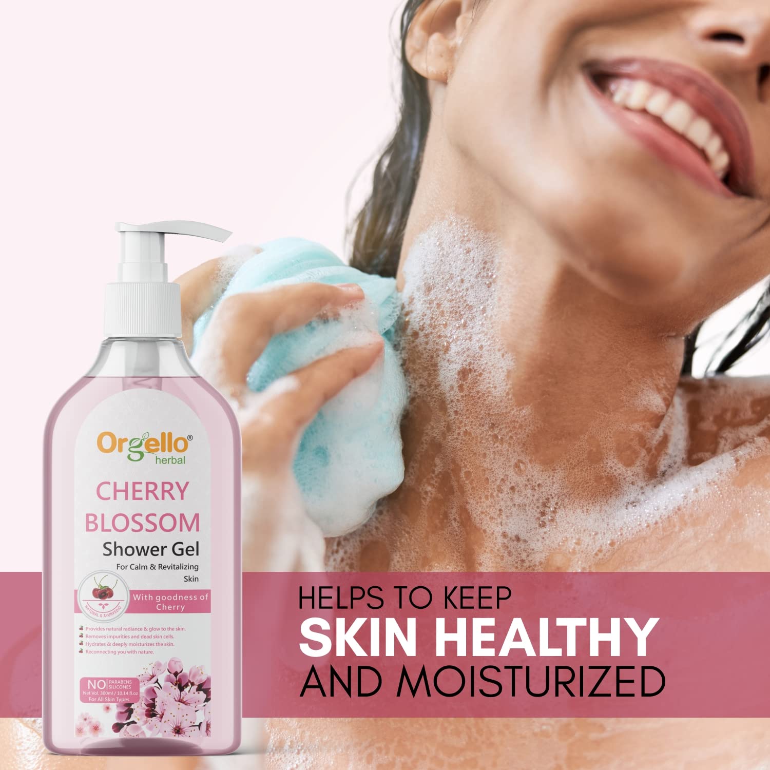 Orgello Cherry Blossom Shower Gel for All Skin Types - Hydrating & Moisturizing Body Wash, Paraben & Silicone Free, 300ml - Perfect for Daily Shower & Spa Relaxation at Home