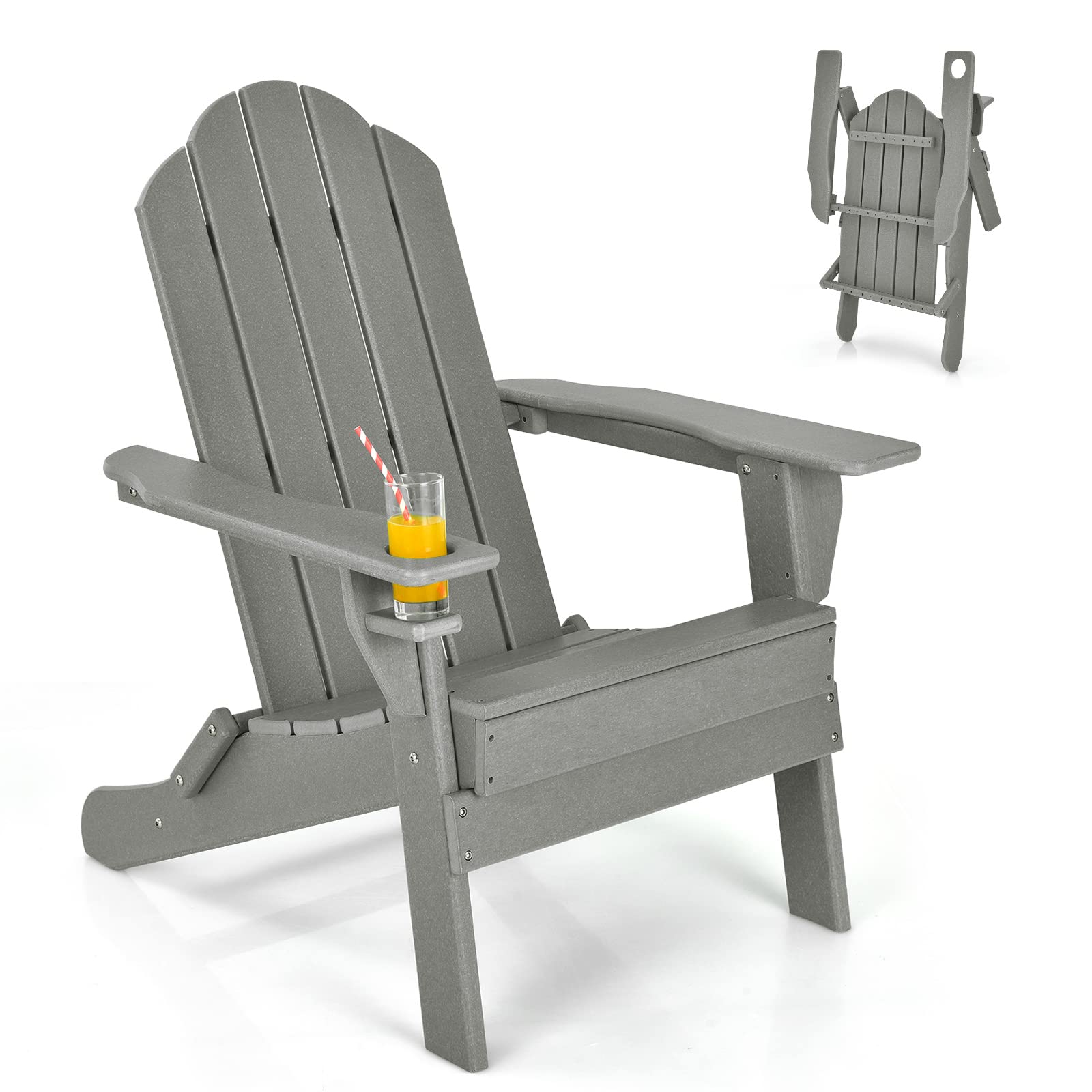 **Giantex Adirondack Chair - Outdoor Folding Patio Chair with Cup Holder, HDPE Weather-Resistant Plastic, Lightweight & Durable for Backyard, Deck, Garden, Poolside, Camping (Grey, 1-Pack)**    *(Perfect for Relaxing, Sunbathing, or Gathering Around a Fire Pit!)*