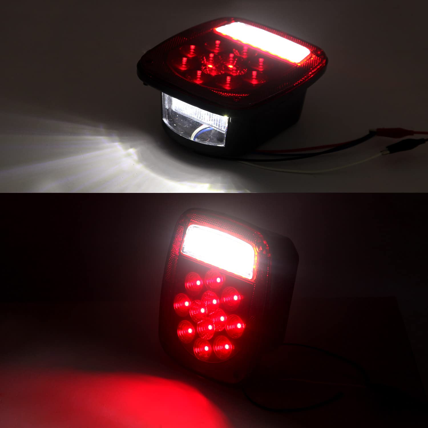 39 LED Square Rear Combination Tail Lights Lamps Assembly for Jeep Wrangler TJ YJ CJ & Flatbed Trucks - Brake, Stop, Turn, Backup & Reverse Lights - Perfect for Off-Roading, Camping & RV Adventures