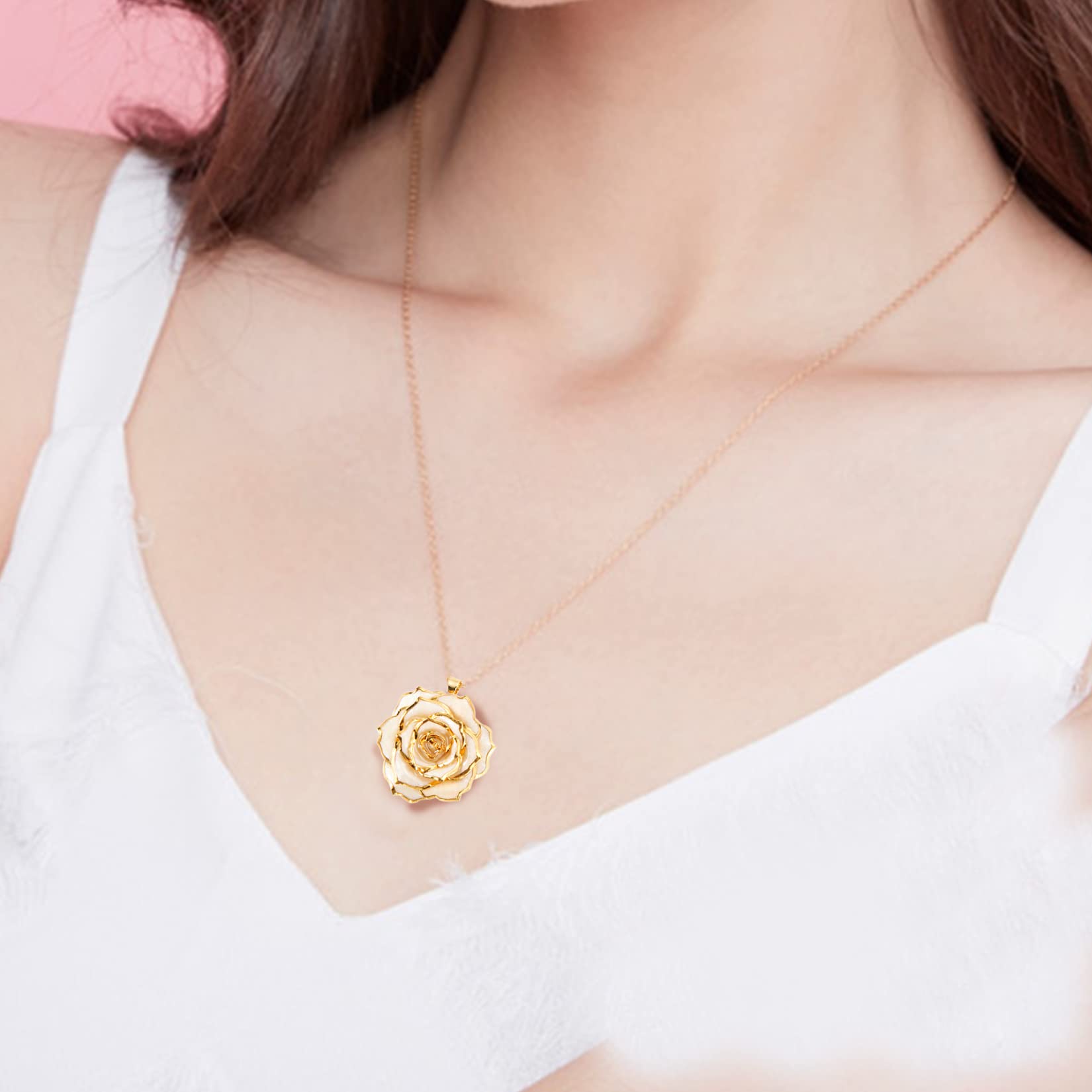24K Gold Dipped Real Rose Pendant Necklace for Women - Elegant Jewelry Gift for Mom, Wife, Girlfriend on Mother's Day, Anniversary, Birthday & Christmas | Perfect for Date Nights, Weddings & Special Occasions