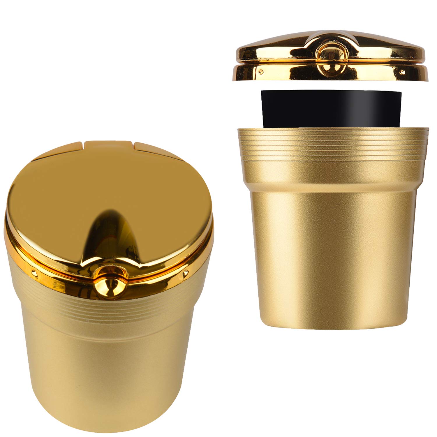 Portable Car Ashtray with Lid & Blue LED Light - Leakproof Cup Holder Ashtray for Cars (Gold) | Ideal for Road Trips, Commuting & Smokers On-The-Go
