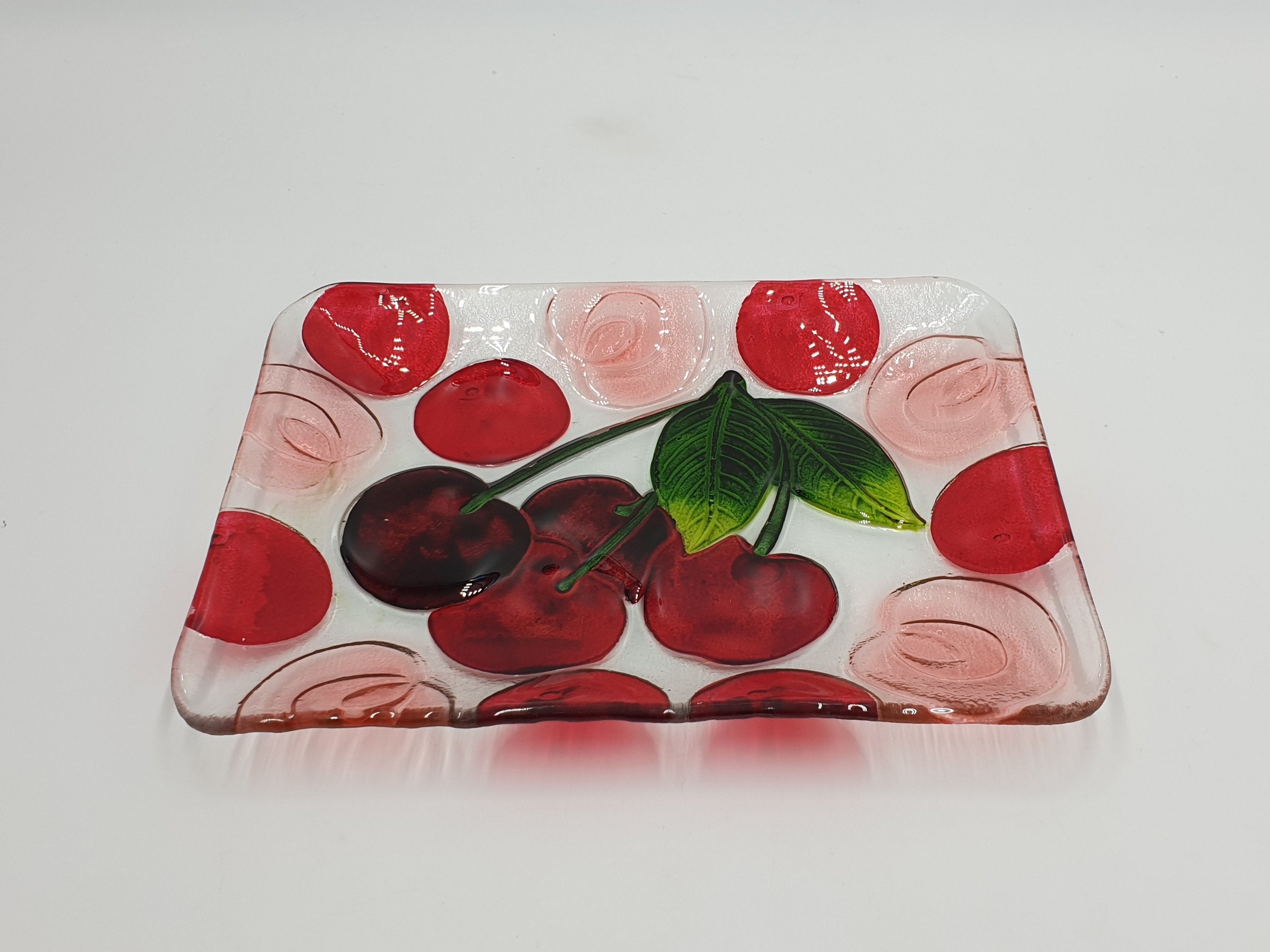 12-Piece Cherry Print Glass Plates Set - Elegant Rectangular Dinner Plates for Parties, Weddings & Home Decor - Dishwasher Safe & Durable
