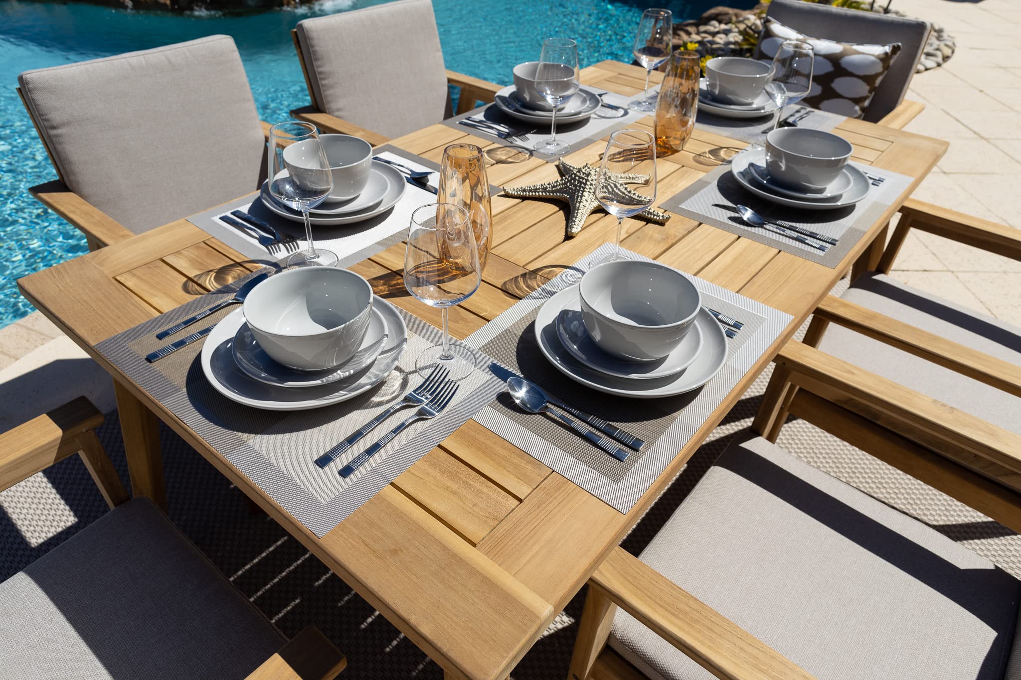 Premium Laguna 7-Piece Teak Wood Outdoor Patio Dining Set - Weather-Resistant Table & 6 Armchairs for Garden, Poolside & Backyard Entertaining