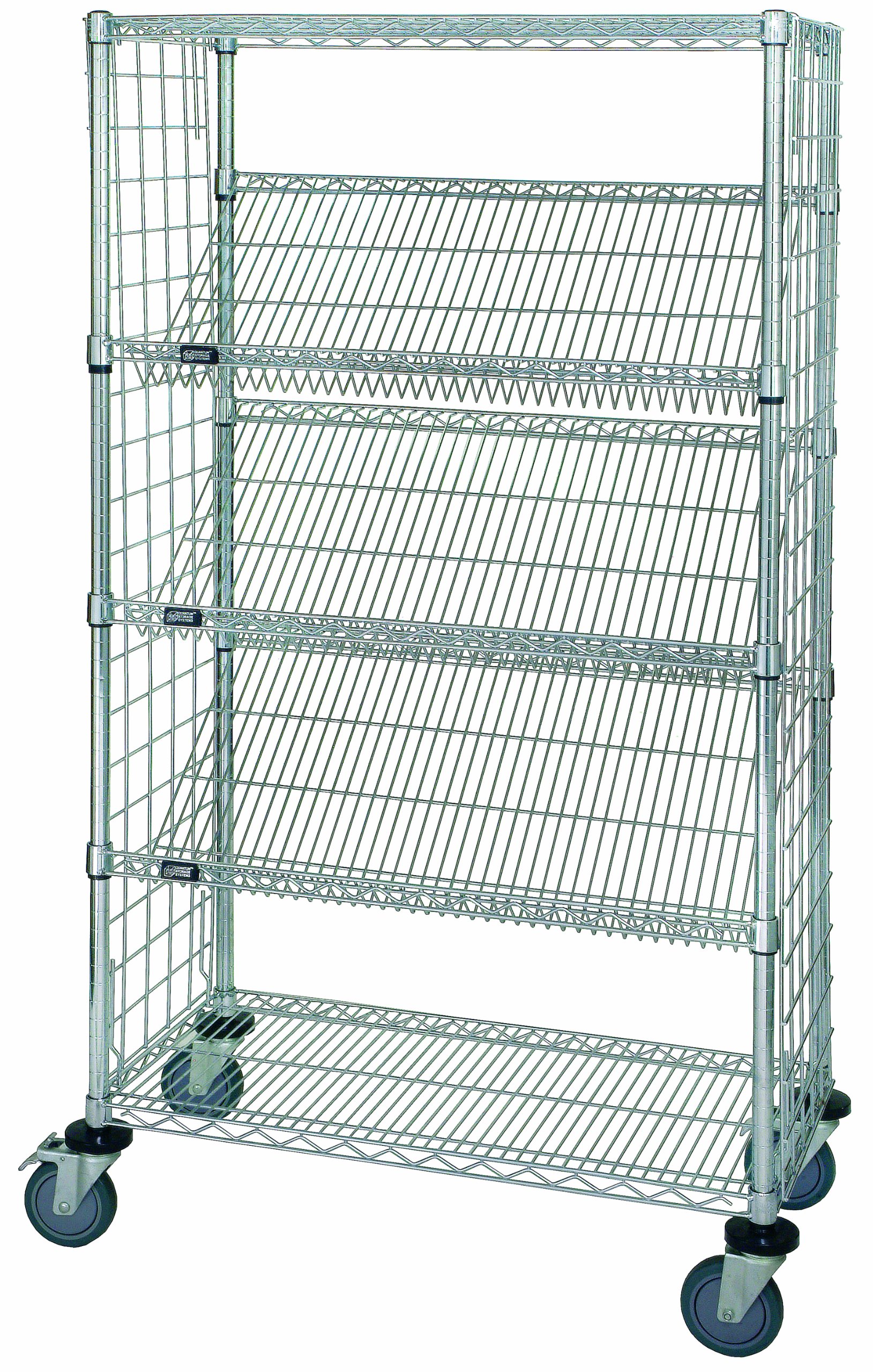 Quantum Storage Systems WRCSL5-63-2448EP 5-Tier Slanted Wire Shelving Suture Cart - Enclosed Medical Storage with 2 Horizontal & 3 Slanted Shelves, Chrome Finish, 69