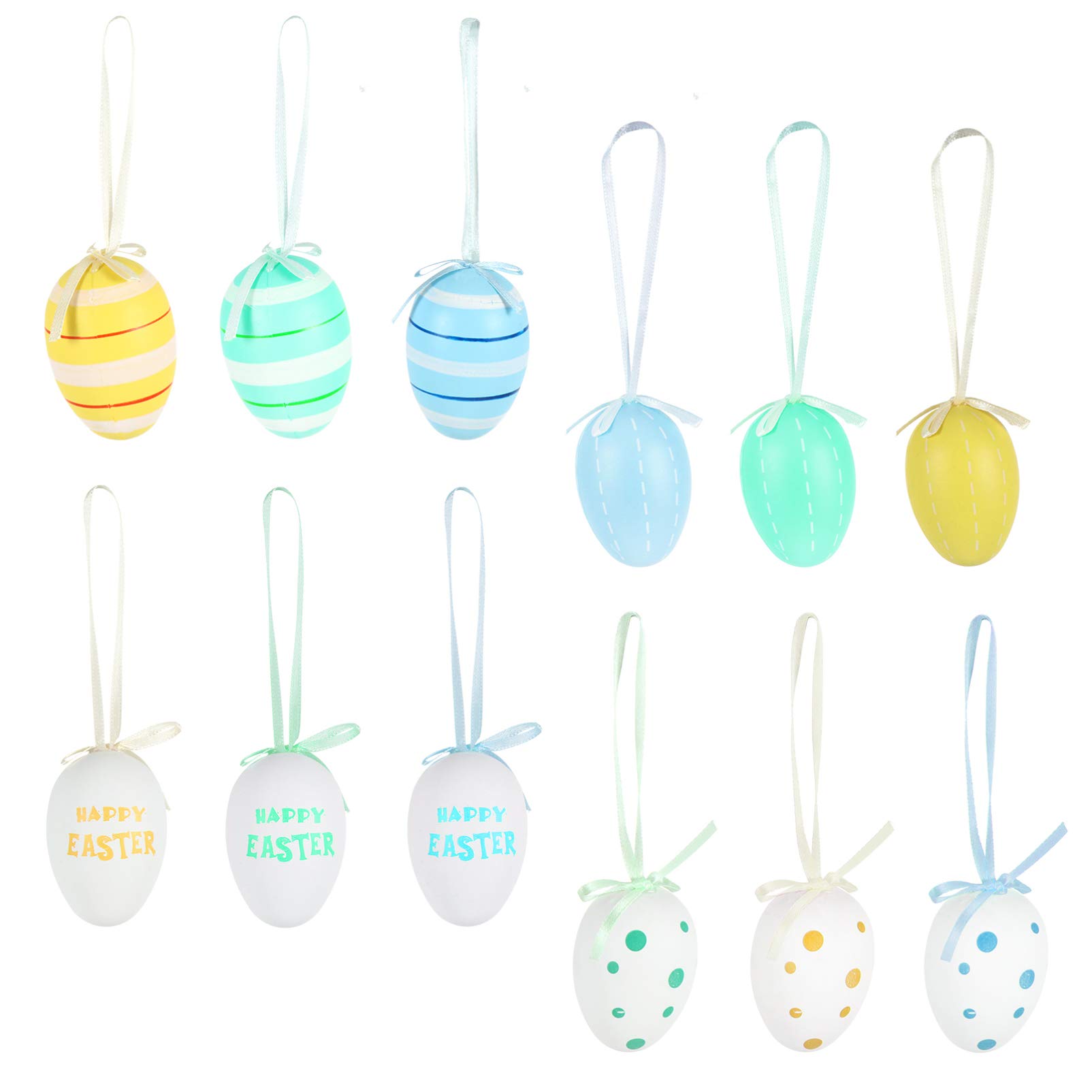 Colorful 18-Piece Easter Hanging Eggs Set - Plastic Easter Egg Decorations with Hand-Painted Designs for DIY Crafts, Easter Tree Ornaments & Party Decorations - Perfect for Easter Celebrations, Home Decor, and Spring Festival Displays