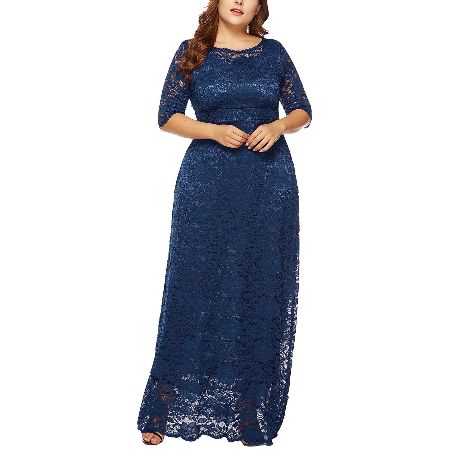 **Plus Size Floral Lace Mini Dress for Women – Elegant Scoop Neck Long Dress for Cocktail Party, Wedding Guest, Date Night & Special Occasions**