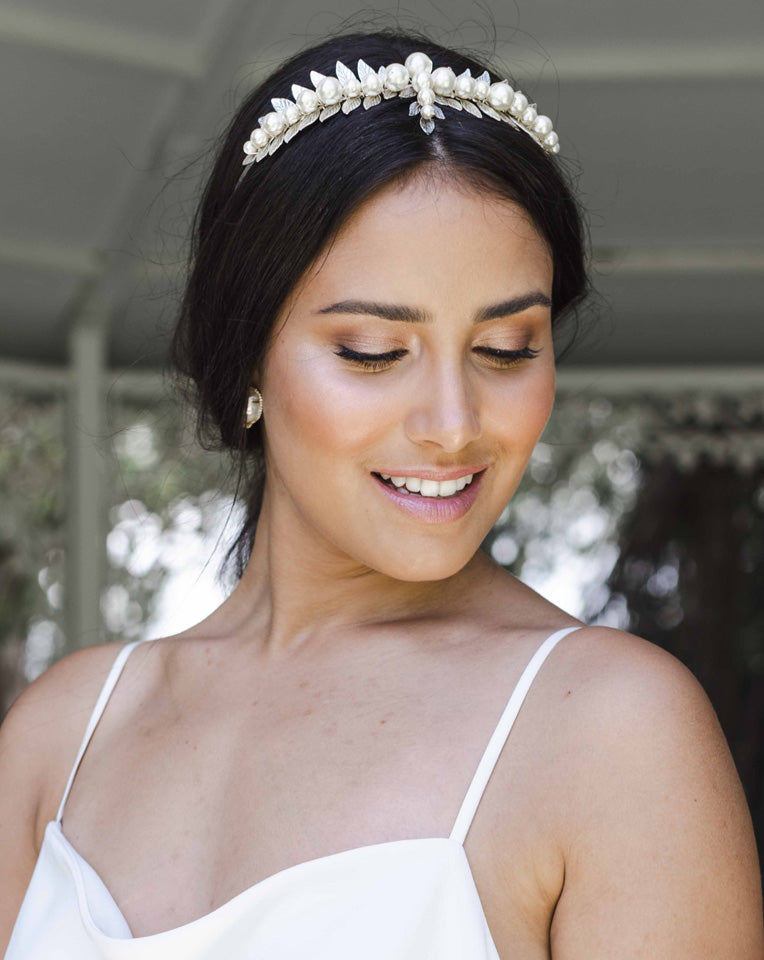 Elegant Pearl and Leaf Viking Wedding Headband by Kezani Monique - Perfect for Bridal Accessories, Boho Weddings & Viking-Themed Events