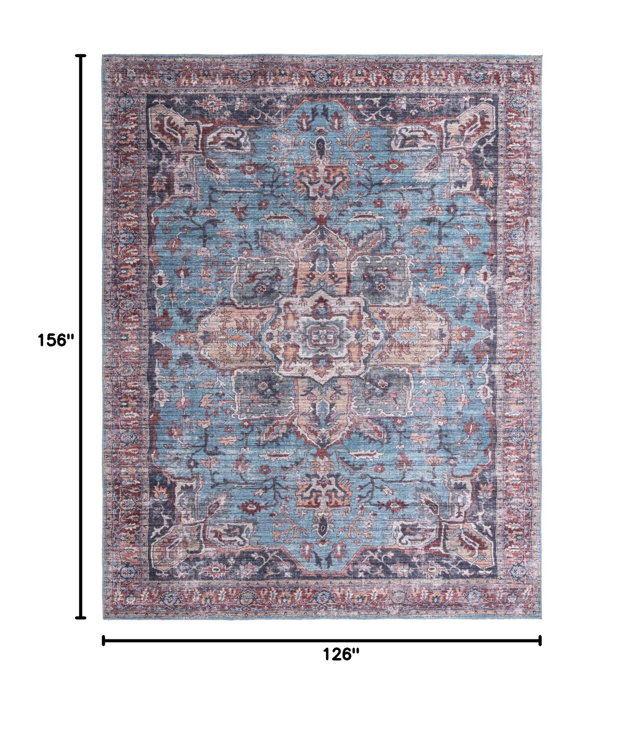 Washable Blue Low-Pile Rug 10' x 13' - Maahru Collection by Rugs.com | Soft & Durable for Living Rooms, Dining Areas & Open Spaces | Perfect for High-Traffic Areas & Pet-Friendly Homes