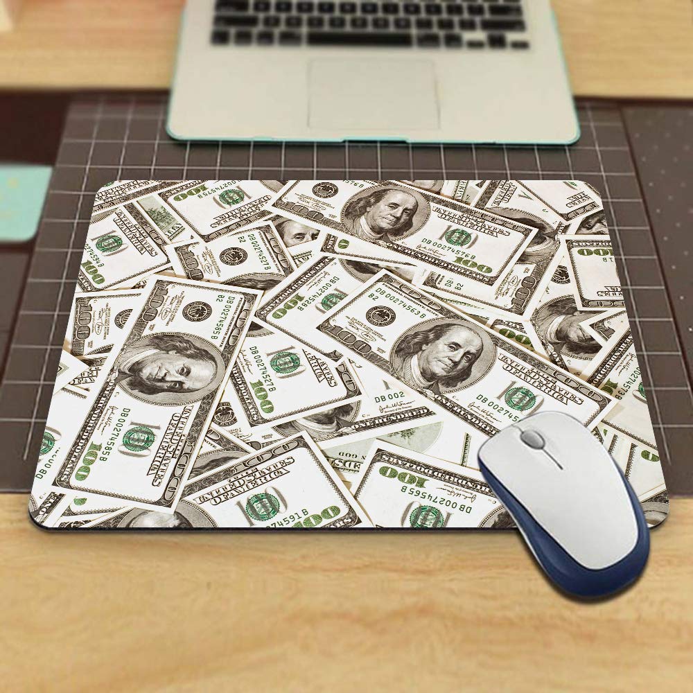 Funny US Dollar Bill Gaming Mouse Pad - Non-Slip Rubber Desk Mat with Hundreds of $100 Bills Design for Computer, Laptop, Office & Home Use - 9.5