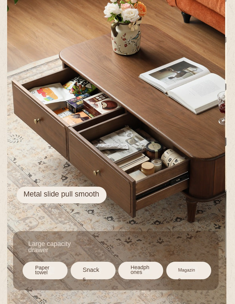 Solid Black Walnut Coffee Table & TV Stand Set - American Retro Style Living Room Furniture for Home Decor
