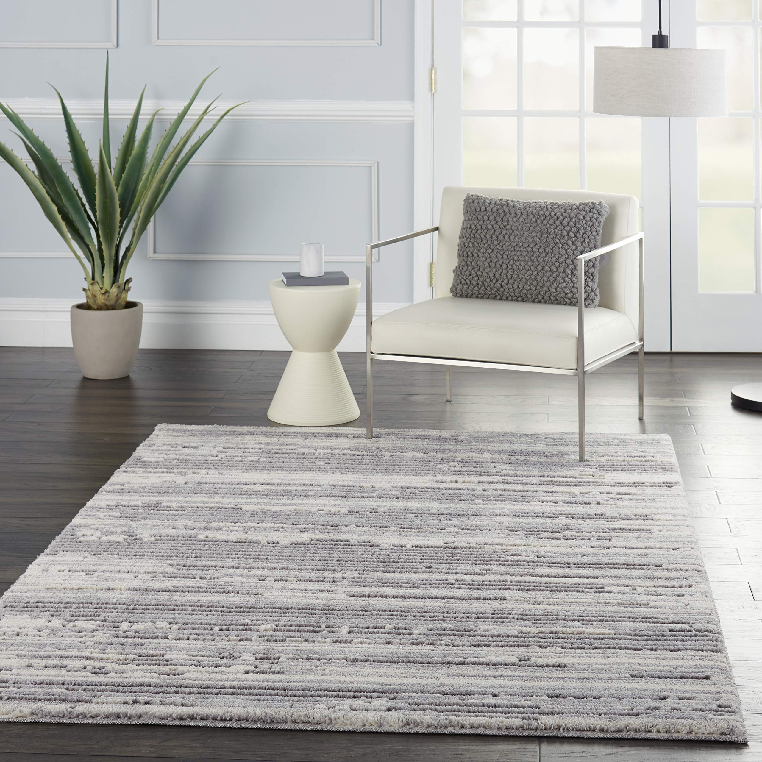 Nourison Textured Contemporary Abstract Grey/Ivory 4' x 6' Area Rug - Easy Cleaning, Non-Shedding, Stain Resistant - Perfect for Bedroom, Living Room, Dining Room & Kitchen Decor (4x6)