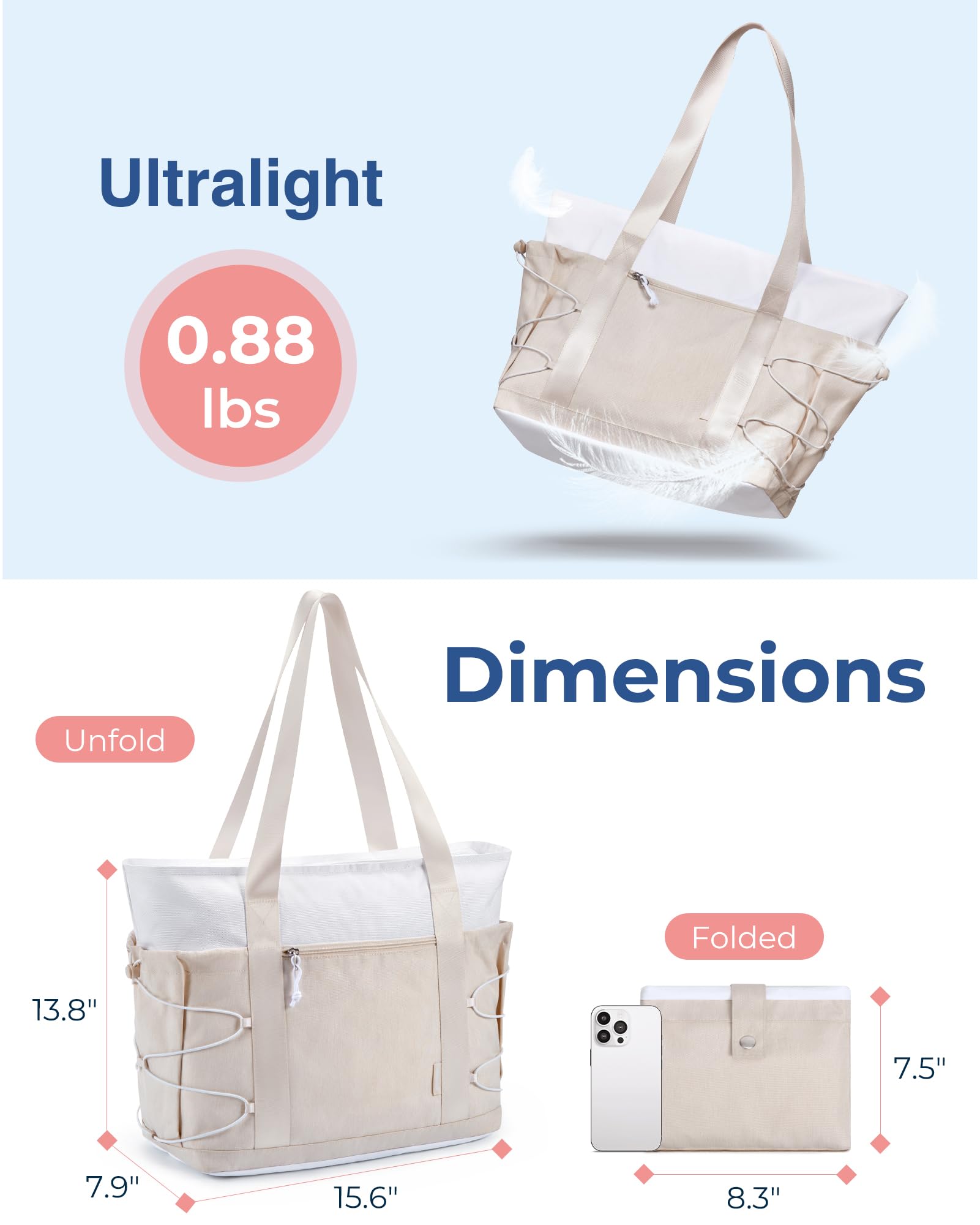 BAGSMART Foldable Travel Tote Bag for Women - 30L Large Zippered Beach & Gym Bag - Perfect for Vacation, Workout, Shopping & Daily Use