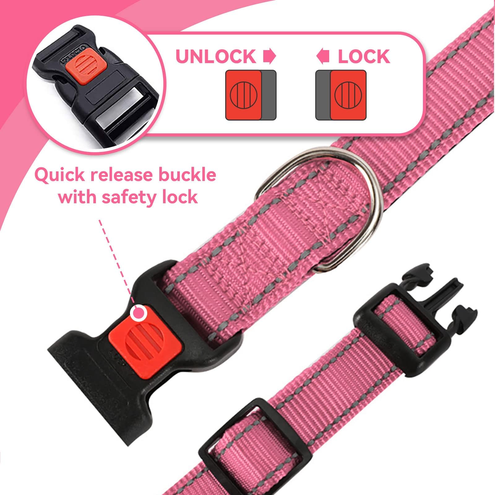 Reflective Adjustable Dog Collar - Ultra Soft Breathable Neoprene Pet Collar with Quick Release Buckle for Small Medium Large Dogs - Perfect for Night Walks, Jogging & Outdoor Adventures