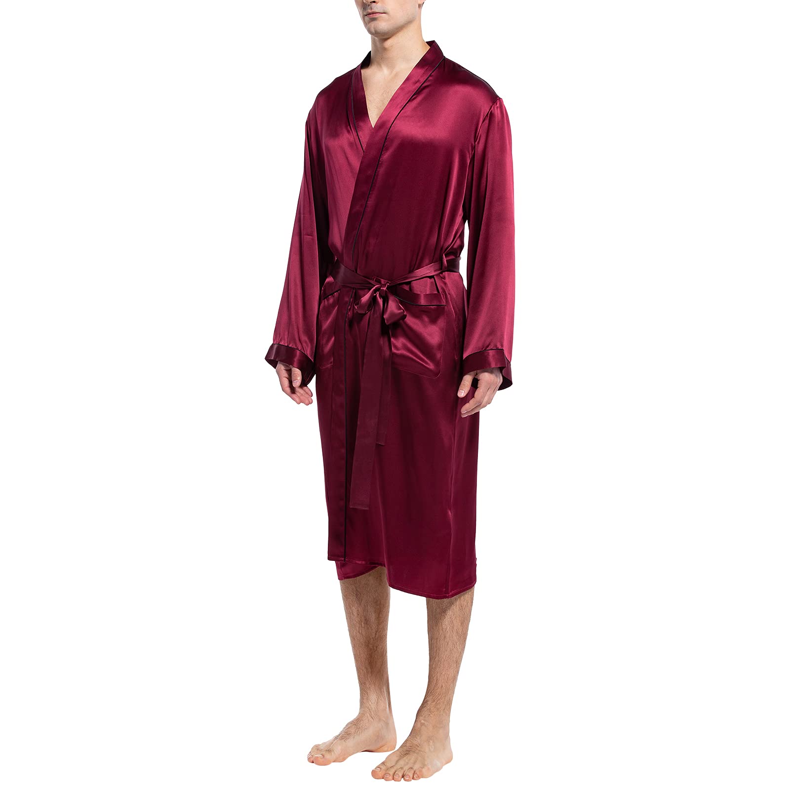 Luxury Mulberry Silk Robe for Men - Lightweight Long Sleeve Bathrobe & Sleepwear - Perfect for Spa, Lounge & Home Relaxation