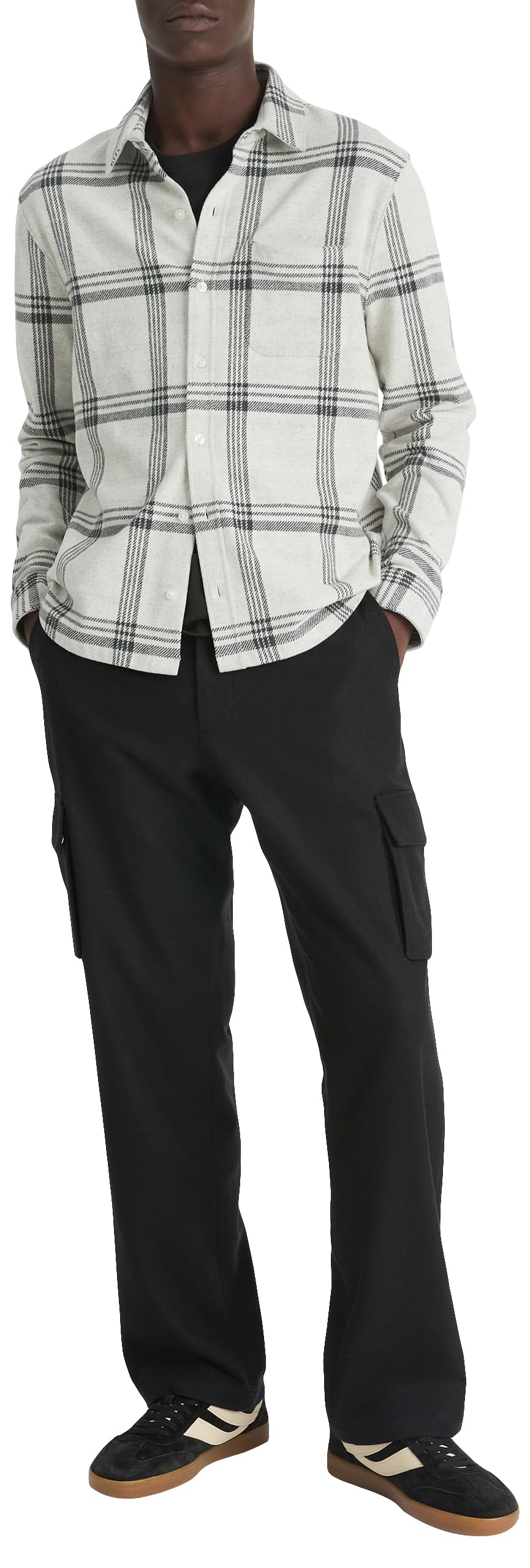 Vince Men's Plaid Knit Shirt Jacket - Casual Button Down Long Sleeve Shacket for Fall & Winter Layering | Office, Date Night, Outdoor Activities