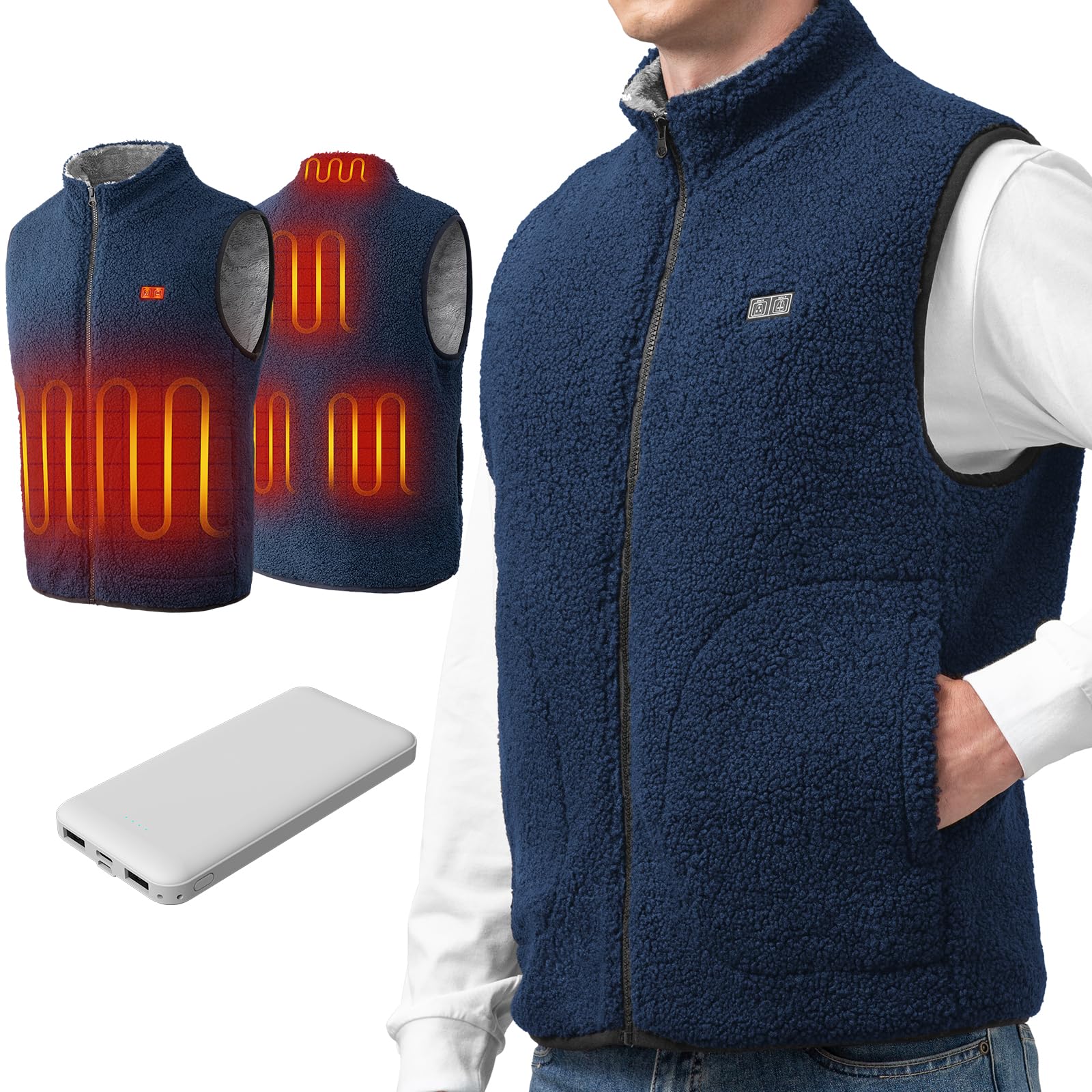 LABCOOL Heated Vest for Men & Women - 12000mAh Battery, 3 Heat Settings, 6 Heating Zones - Quick Warm Fleece Jacket for Winter Hiking, Camping & Outdoor Activities