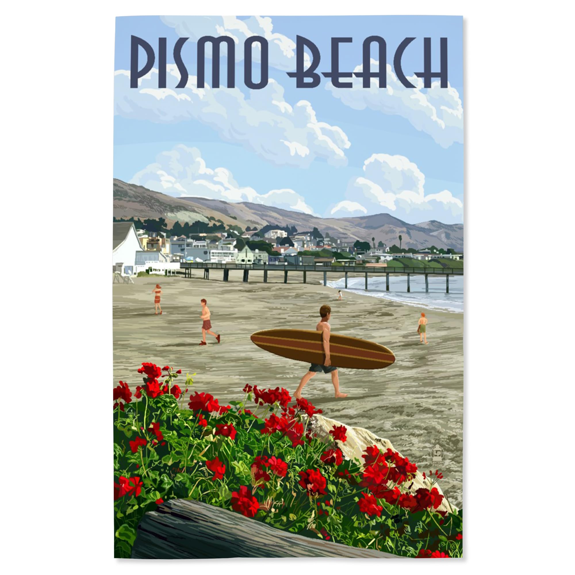 Lantern Press 16x24 Inch Giclee Art Print - Pismo Beach California Coastal Landscape with Iconic Pier | Wall Decor for Living Room, Bedroom or Office