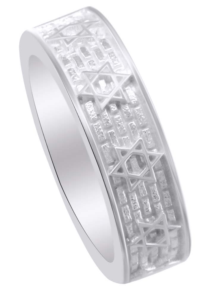 14k Gold Over Sterling Silver 6MM Star of David & Bricks Wedding Band Ring - Hanukkah Gift for Men & Women, Jewish Jewelry for Holidays, Weddings & Special Occasions
