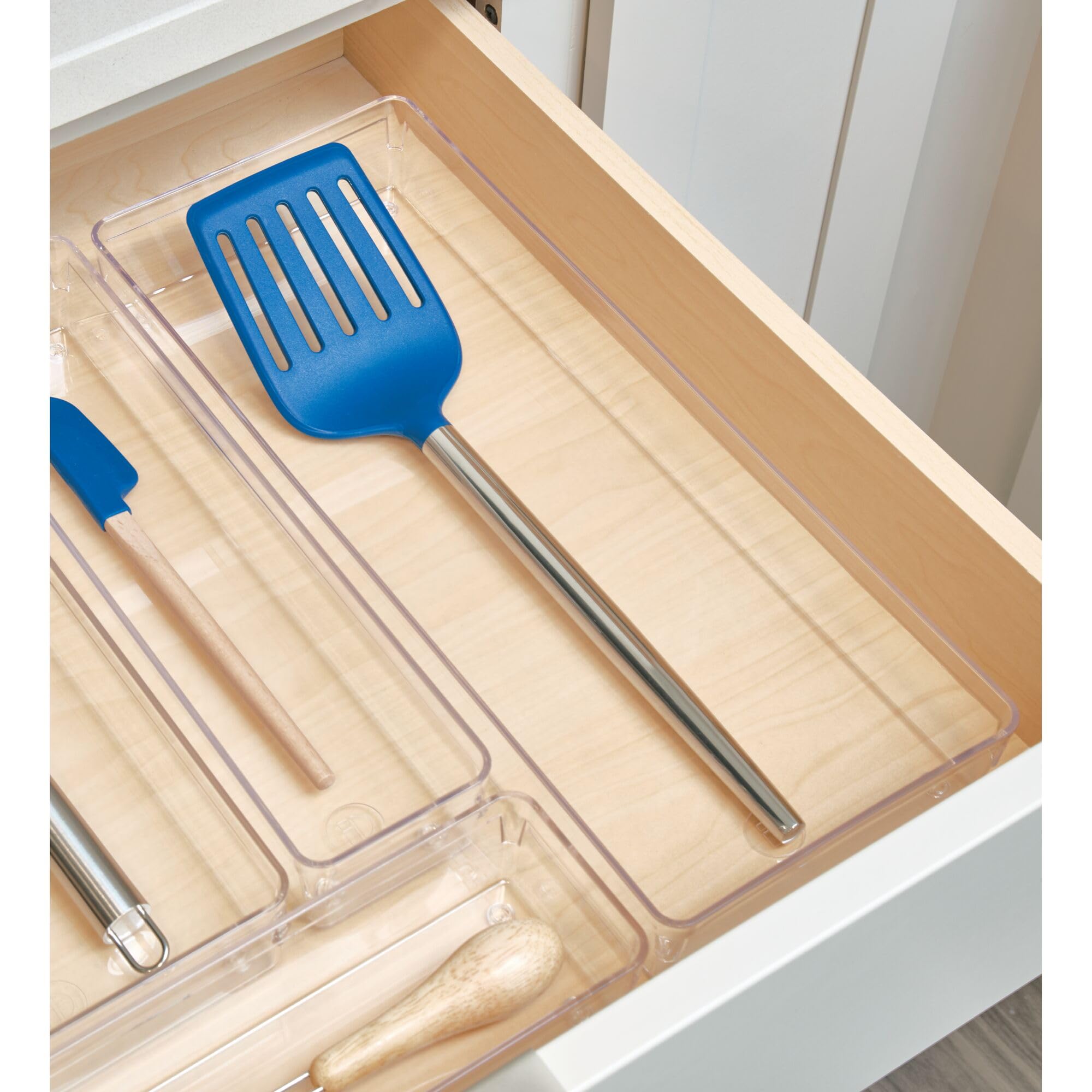 iDesign Plastic Drawer Organizer Bin - Clear Storage Container for Kitchen Utensils, Bathroom Essentials & Office Supplies - Perfect for Drawer Organization in Home, Office or Dorm Room