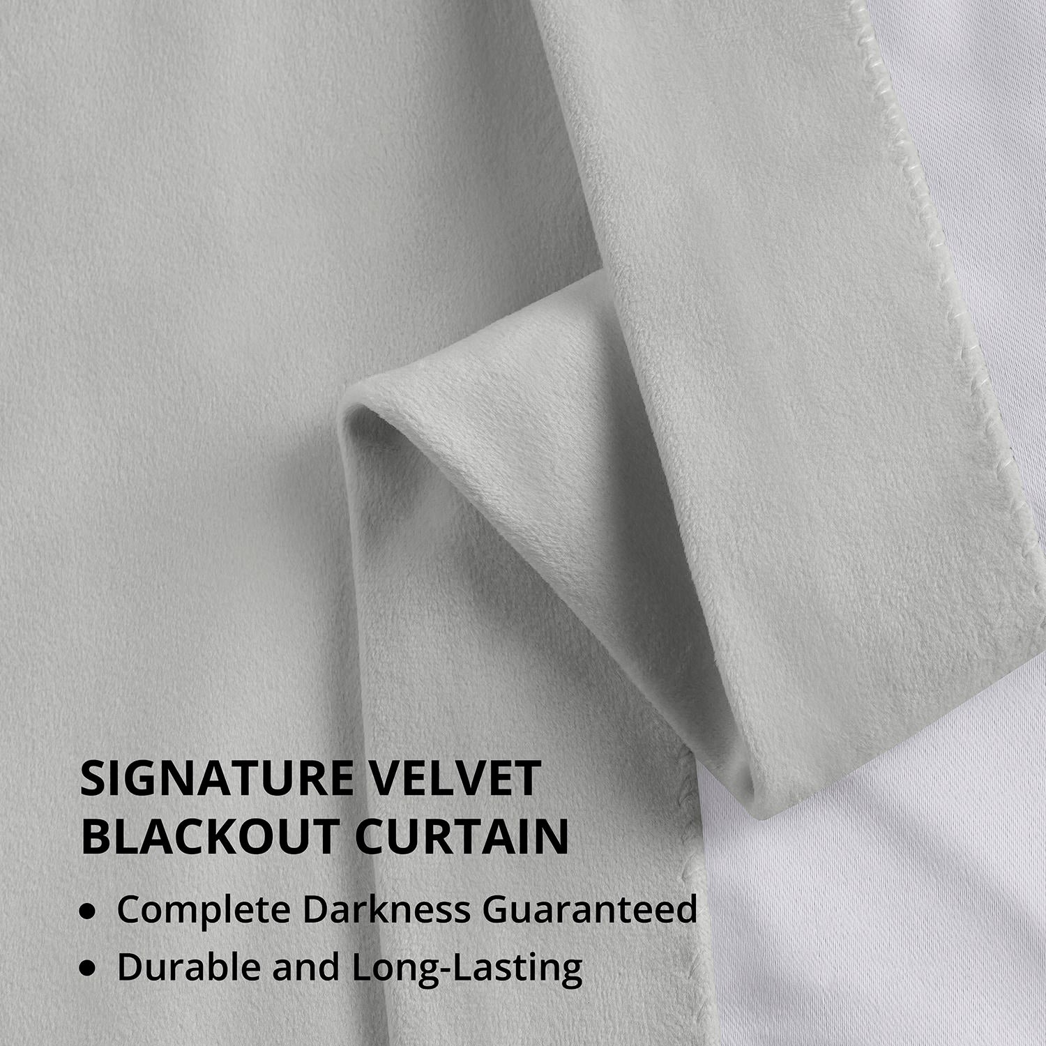Reflection Grey Signature Velvet Blackout Curtains - Thermal Insulated Room Darkening Drapes for Bedroom, Living Room & Nursery (54