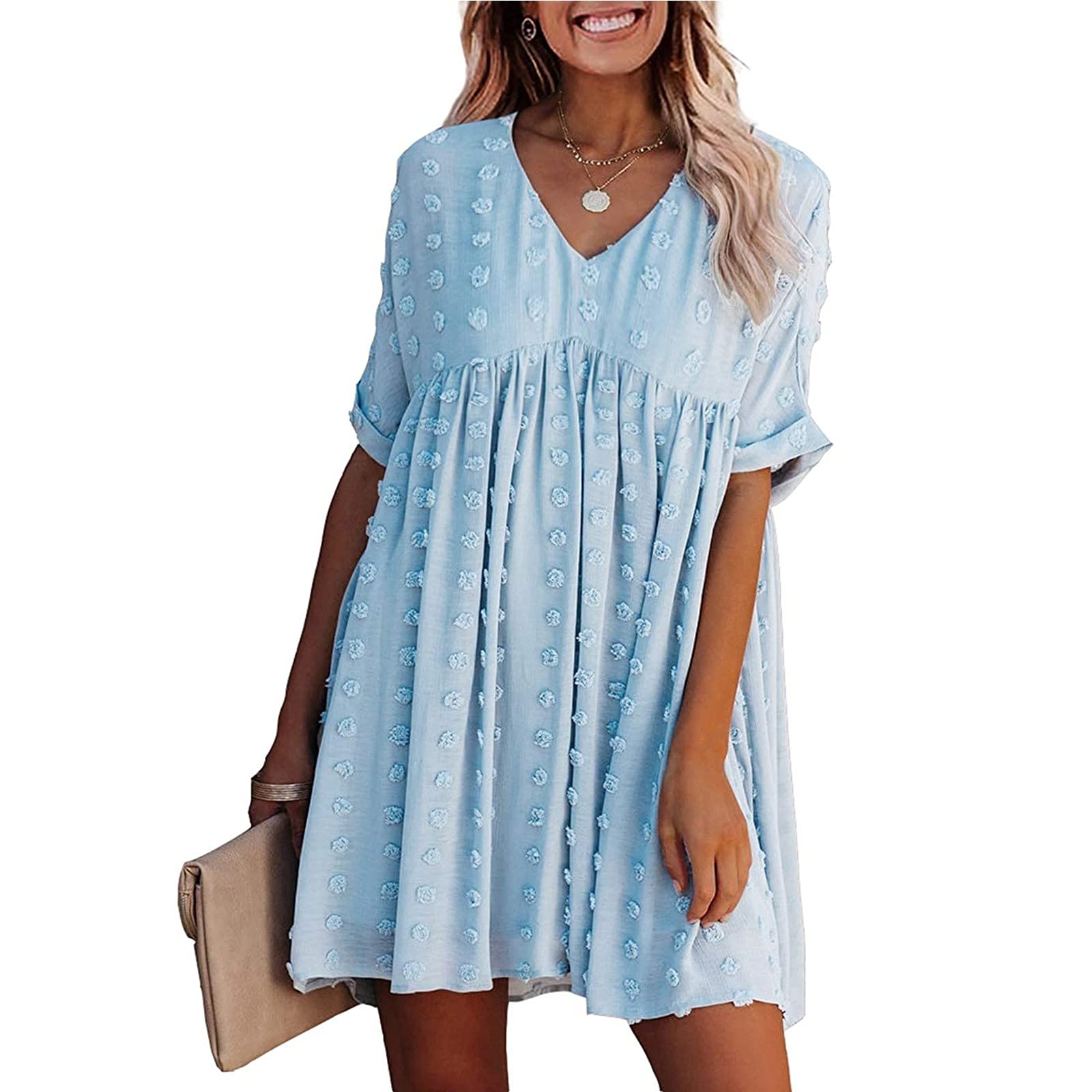 Eduavar Women's Summer Sleeveless Halter Neck Sundress - Flowy Ruffle Swing Mini Dress for Casual Wear, Beach Vacation & Outdoor Parties