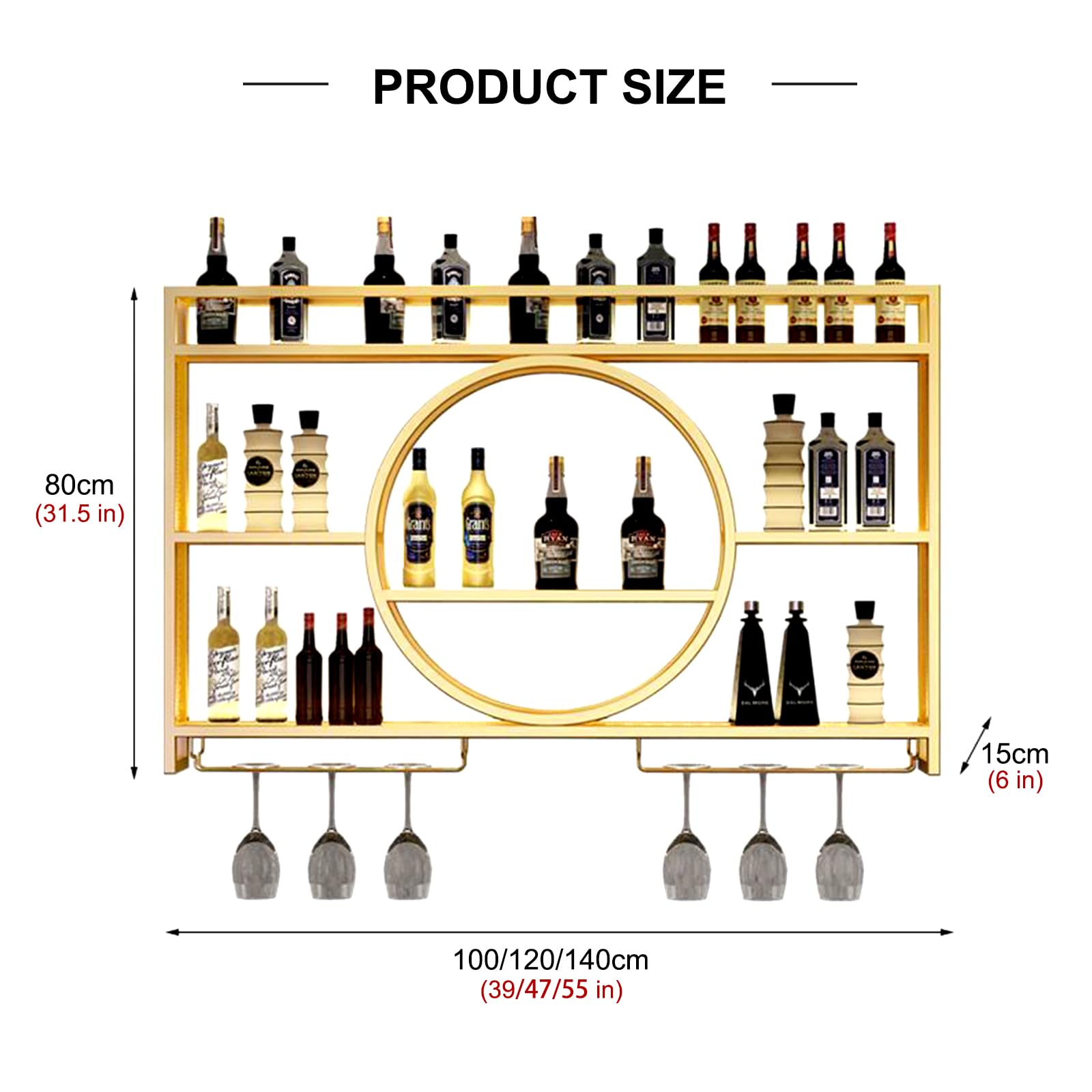 Stylish Gold Wall Mounted Metal Wine Rack - 47.2