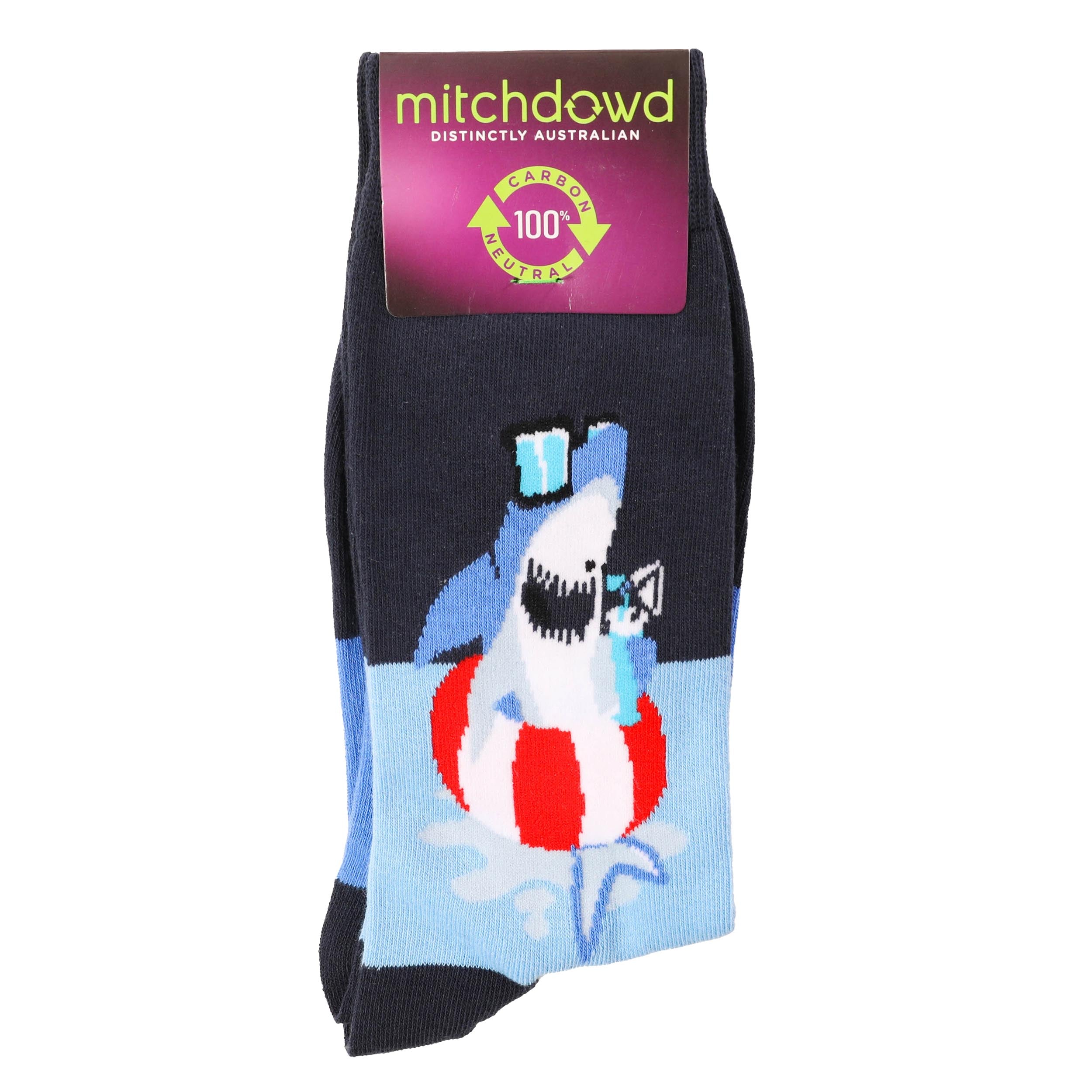 Men's Shark Print Cotton Crew Socks - Navy Blue - Comfortable Casual Socks for Everyday Wear, Gym, and Sports