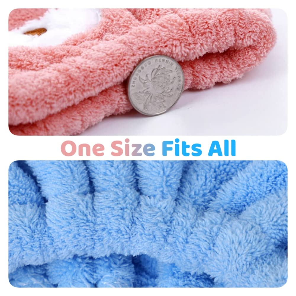 2PCS Soft & Absorbent Bear Hair Towel Wrap - Quick Dry Bath Turban Cap for Women, Girls & Kids - Perfect for Post-Shower, Spa & Home Hair Care