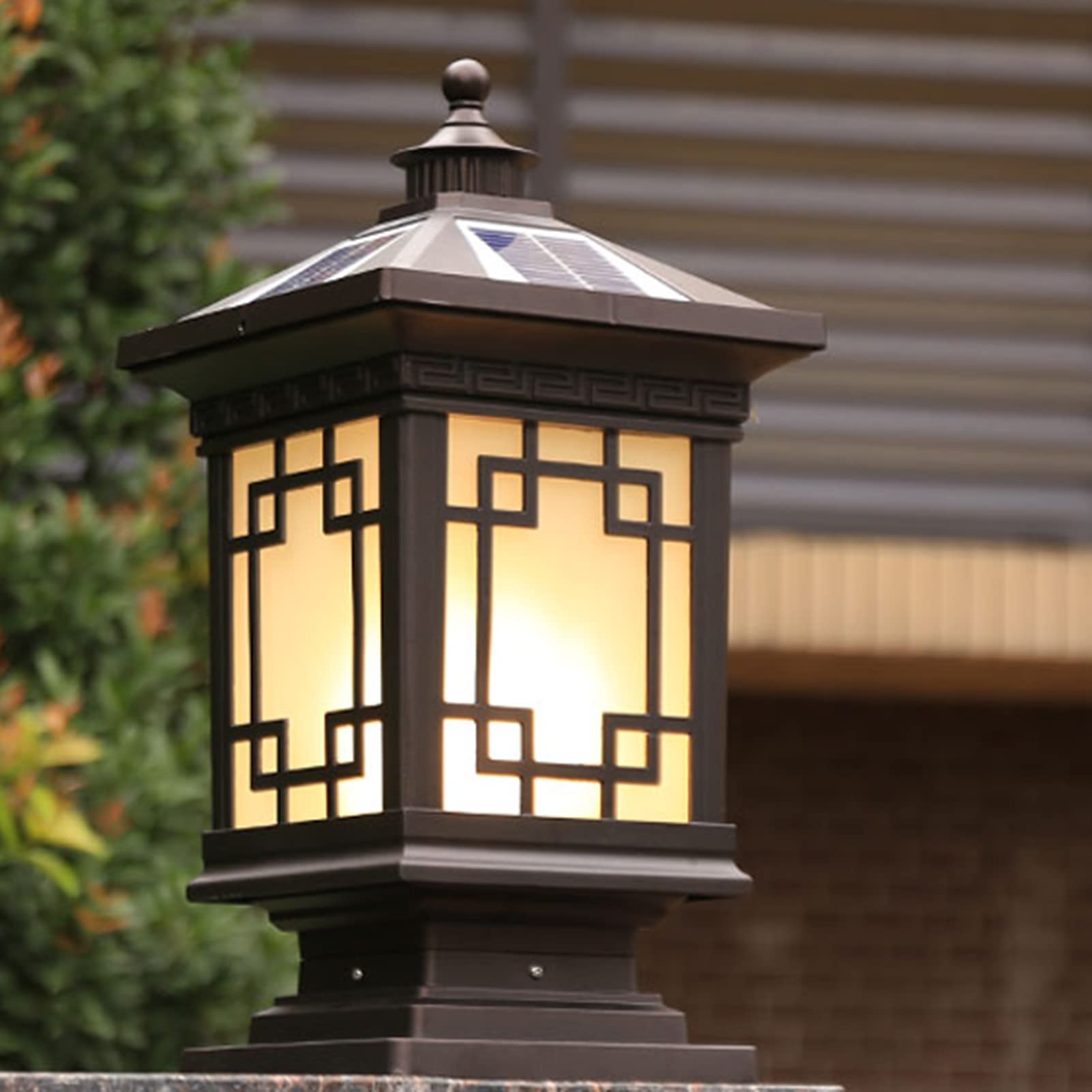 Solar Pillar Lamp Outdoor Waterproof - Die-Cast Aluminum Glass Column Light for Garden, Villa, Pathway, Entrance - Weatherproof Landscape Lighting for Patio, Yard, Driveway Decoration