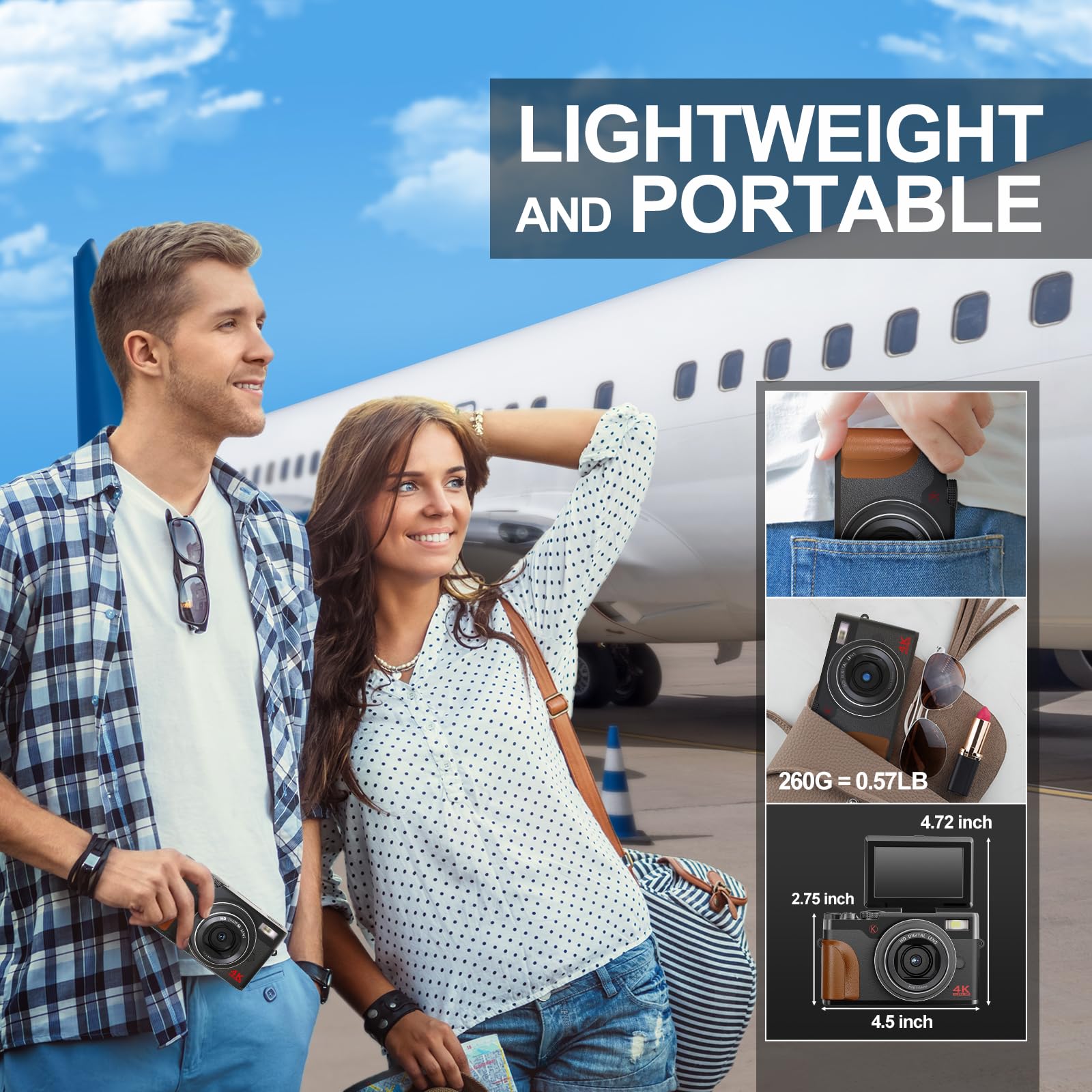 56MP Digital Camera with 4K Video & 180° Flip Screen - 16X Zoom Point and Shoot Camera for Photography, YouTube Vlogging - Compact Travel Camera for Beginners (Includes 32GB SD Card & 2 Batteries) - Perfect for Travel, Family Events & Content Creation