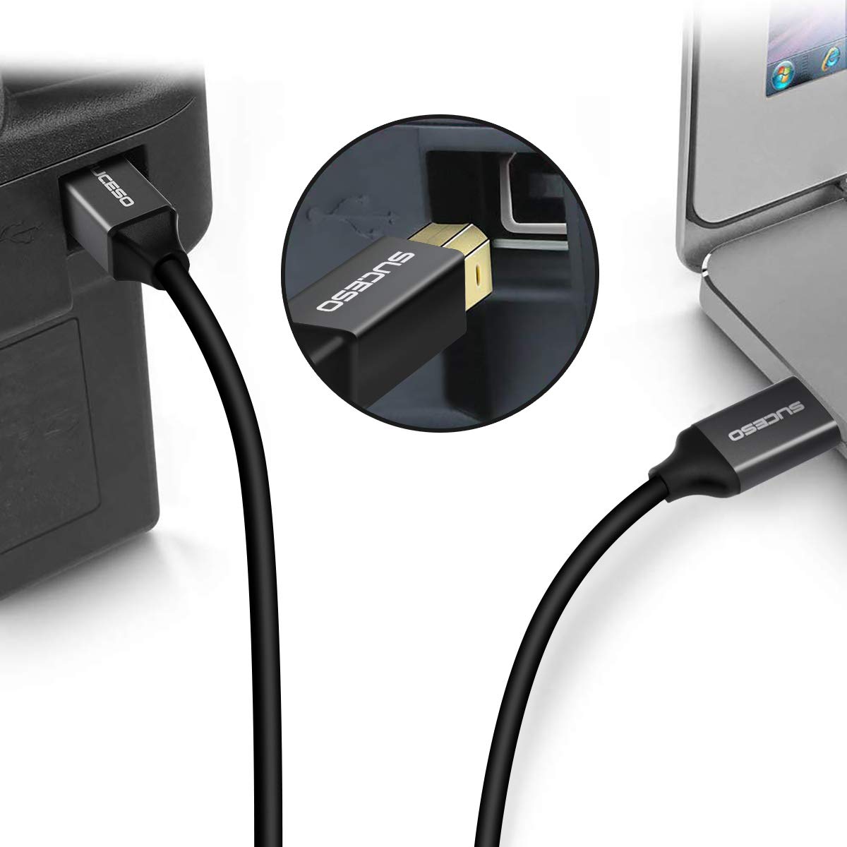 SUCESO 6.6ft USB 2.0 Printer Cable A Male to B Male Scanner Cord - Compatible with Canon Pixma TS3150 MG5750, HP, Dell, Epson, Lexmark, Xerox, Samsung Printers - Perfect for Home Office & Small Business Printing Needs