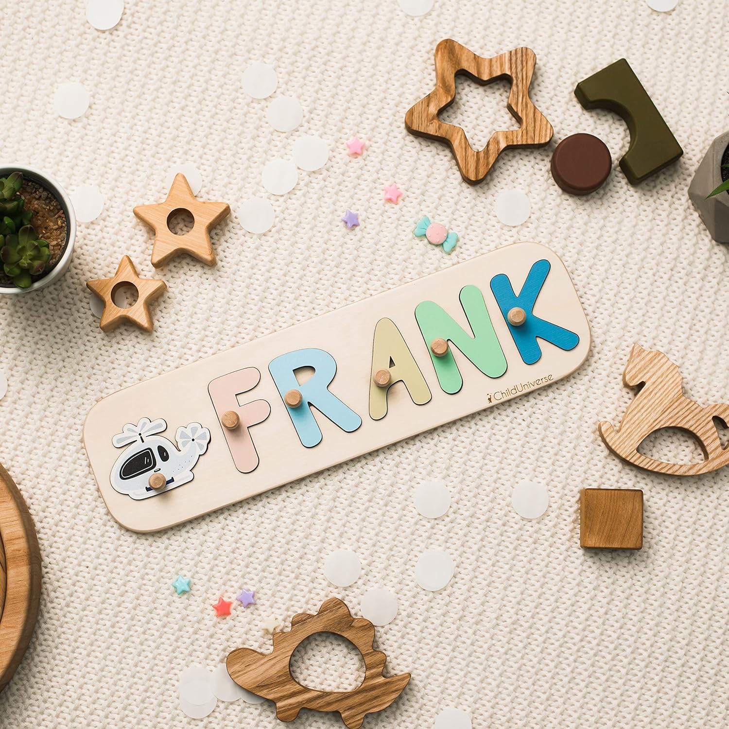 Personalized Wooden Name Puzzle for Toddlers 1-3 Years Old - Custom Baby Gift for Boys & Girls - Montessori Learning Toy & Nursery Room Decor - Perfect for Birthdays, Baby Showers & Early Childhood Education