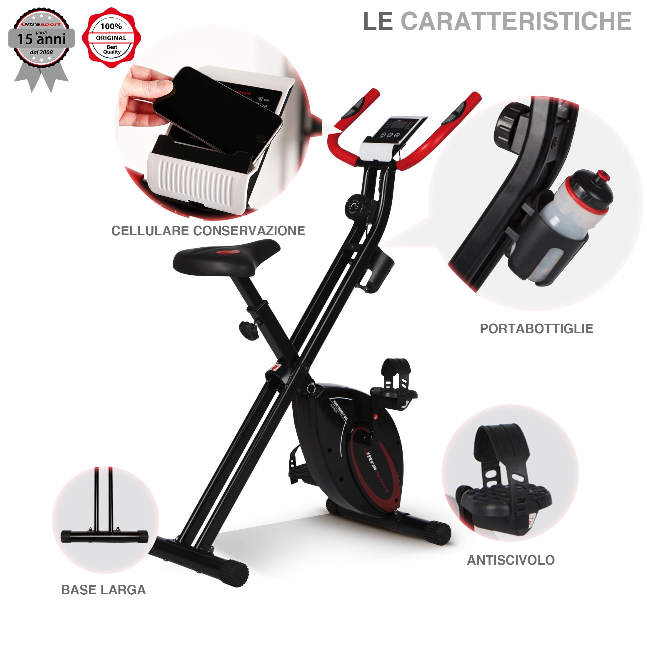 Ultrasport F-Bike Folding Exercise Bike with LCD Display & Hand Wrist Sensors - Adjustable Resistance, Easy Setup - Home Workout Equipment for Cardio Training, Seniors & Athletes - Perfect for Small Spaces & Indoor Cycling