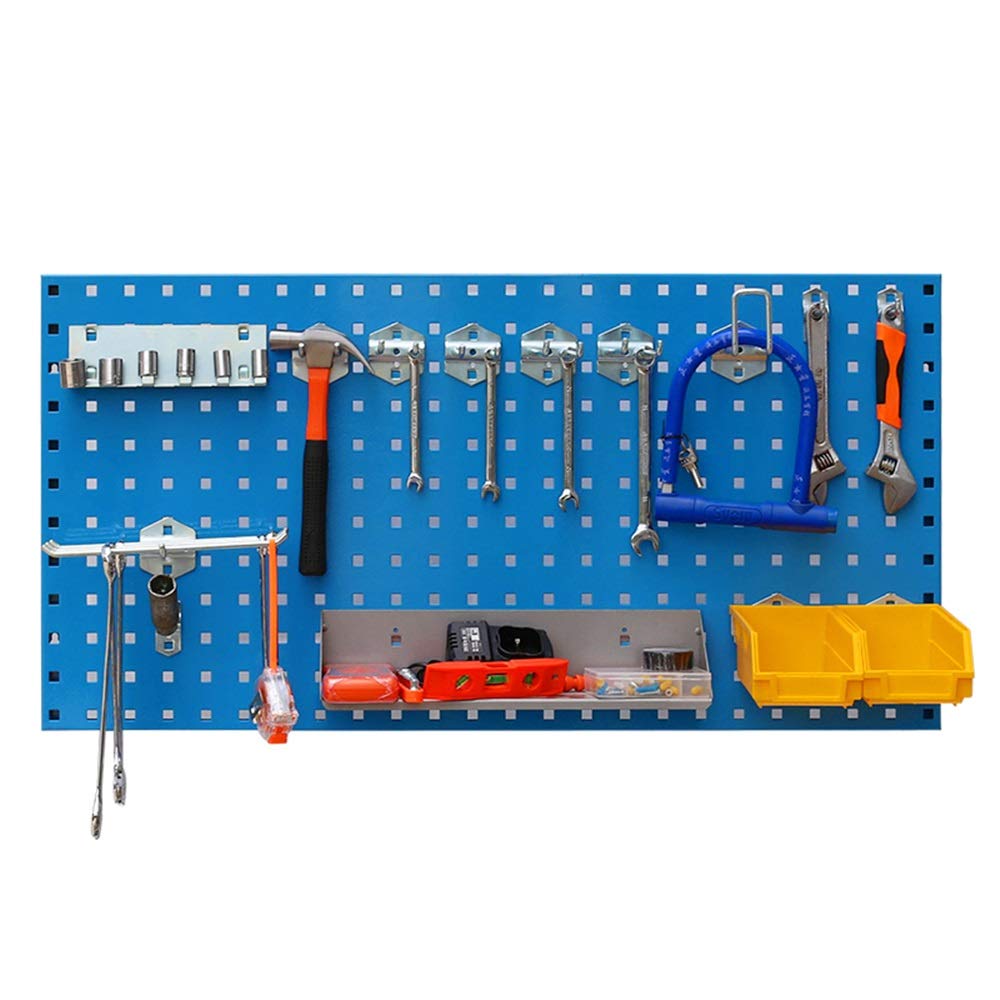 Blue Pegboard Wall Tool Storage Rack - 100x50x0.12cm Garage Organizer, Workshop Shelf & Home Scaffolding Solution for Tools, DIY Supplies & Hardware Accessories - Perfect for Garage, Basement, Shed or Craft Room Organization