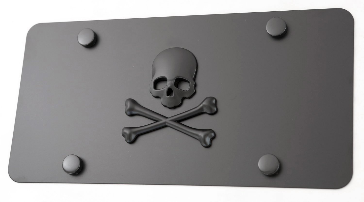 LFPartS 3D Metal Skull & Crossbones Emblem License Plate - Black Stainless Steel Car Accessory for Motorcycle, Truck & Auto Customization - Gothic Style Decorative Plate for Harley, Jeep & Vehicle Personalization
