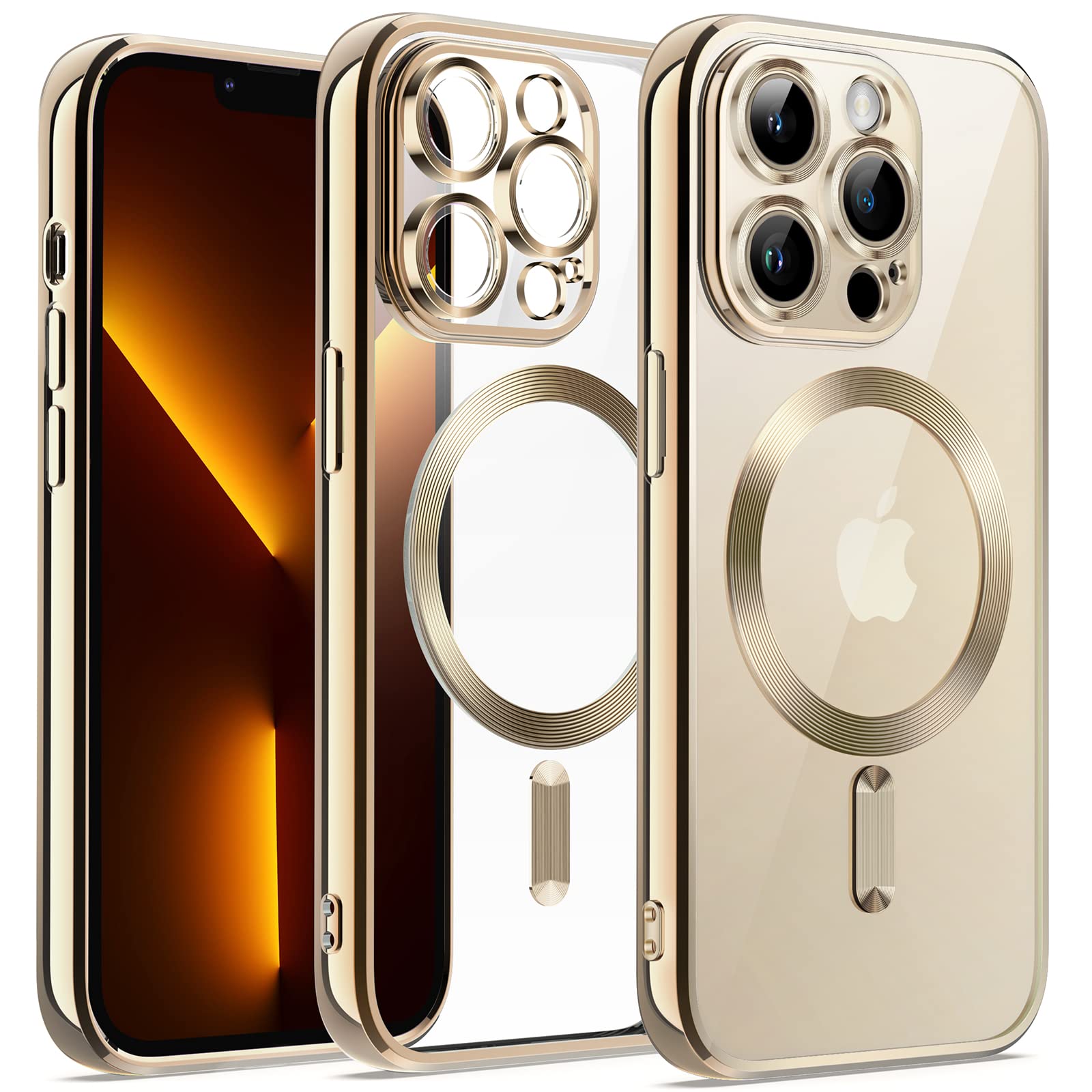 JETech Soft Clear Case for iPhone 13 Pro Max 6.7-Inch - Shockproof TPU Phone Cover with Full Camera Protection & MagSafe Wireless Charging Compatibility (Gold) | Perfect for Everyday Use, Travel & Work