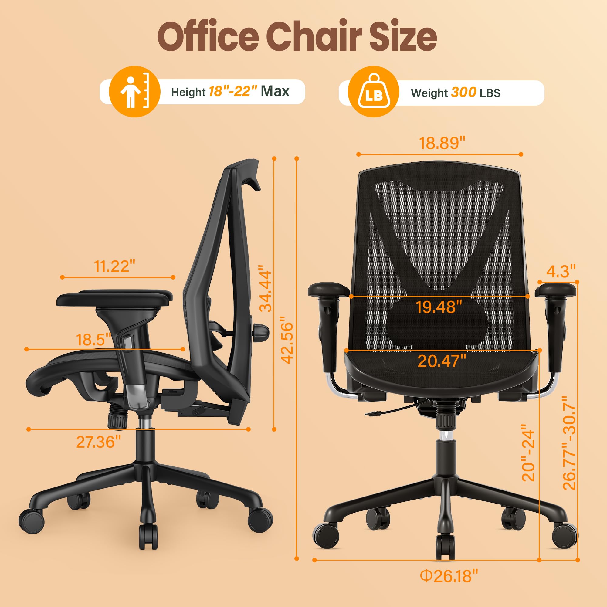 Ergonomic Office Chair - High Back Swivel Computer Gaming Desk Chair with Adjustable Lumbar Support & Armrests, Breathable Mesh Backrest, 3-Position Tilt Function - Perfect for Home Office, Gaming & Workspaces (Black)