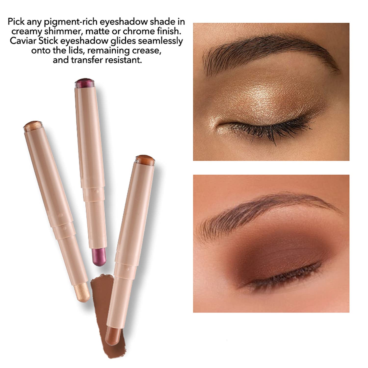 MAEPEOR 10 Color Matte Shimmer Eyeshadow Stick - Waterproof Long Lasting Cream Eyeshadow Pen for Day & Night Makeup (110# Gold) | Perfect for Parties, Weddings & Everyday Wear