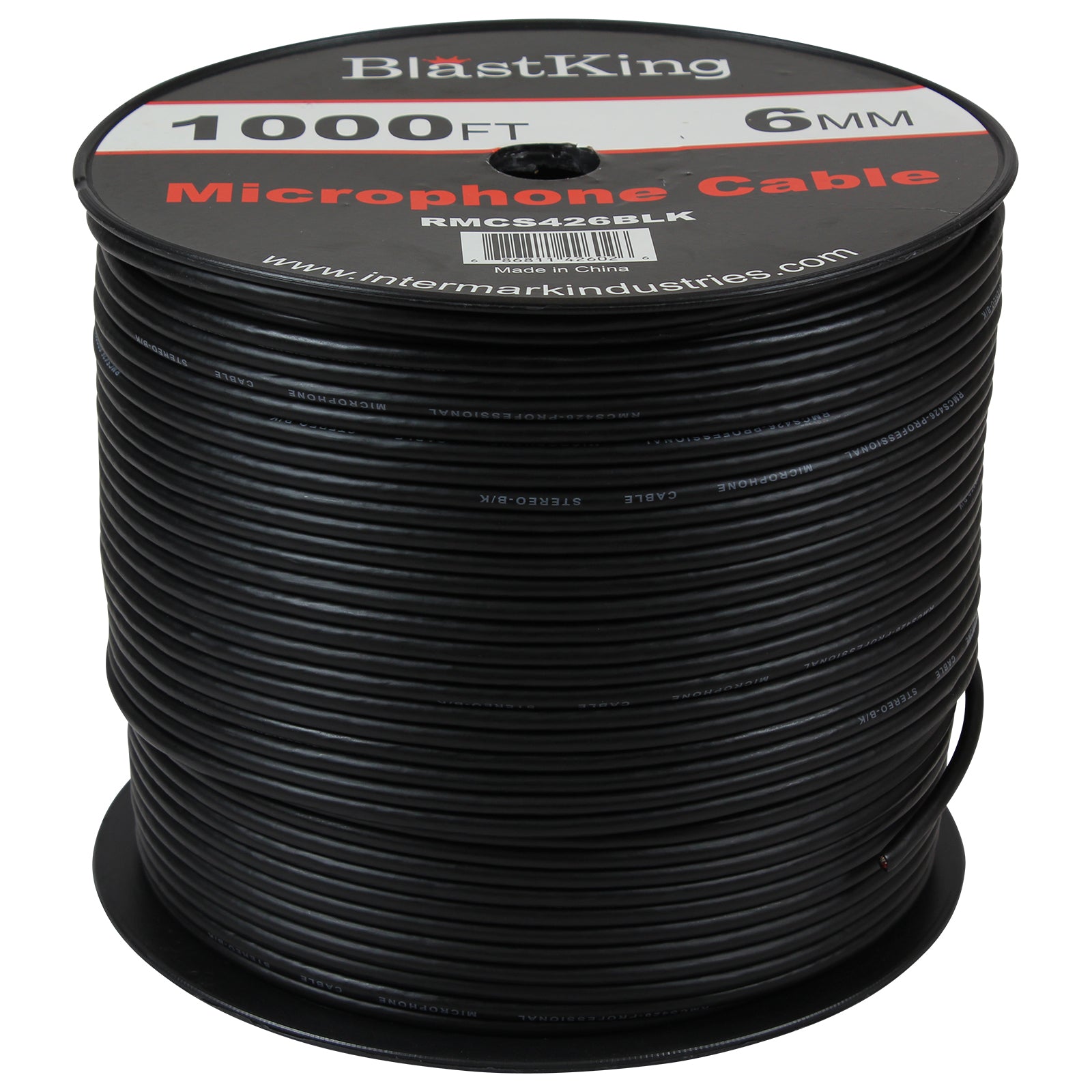 Blastking RMCS426BLK 24 AWG 2-Conductor Professional Microphone Cable - 1000 Ft Black Coiled Audio Cable for Studio Recording, Live Performances & Broadcast Use