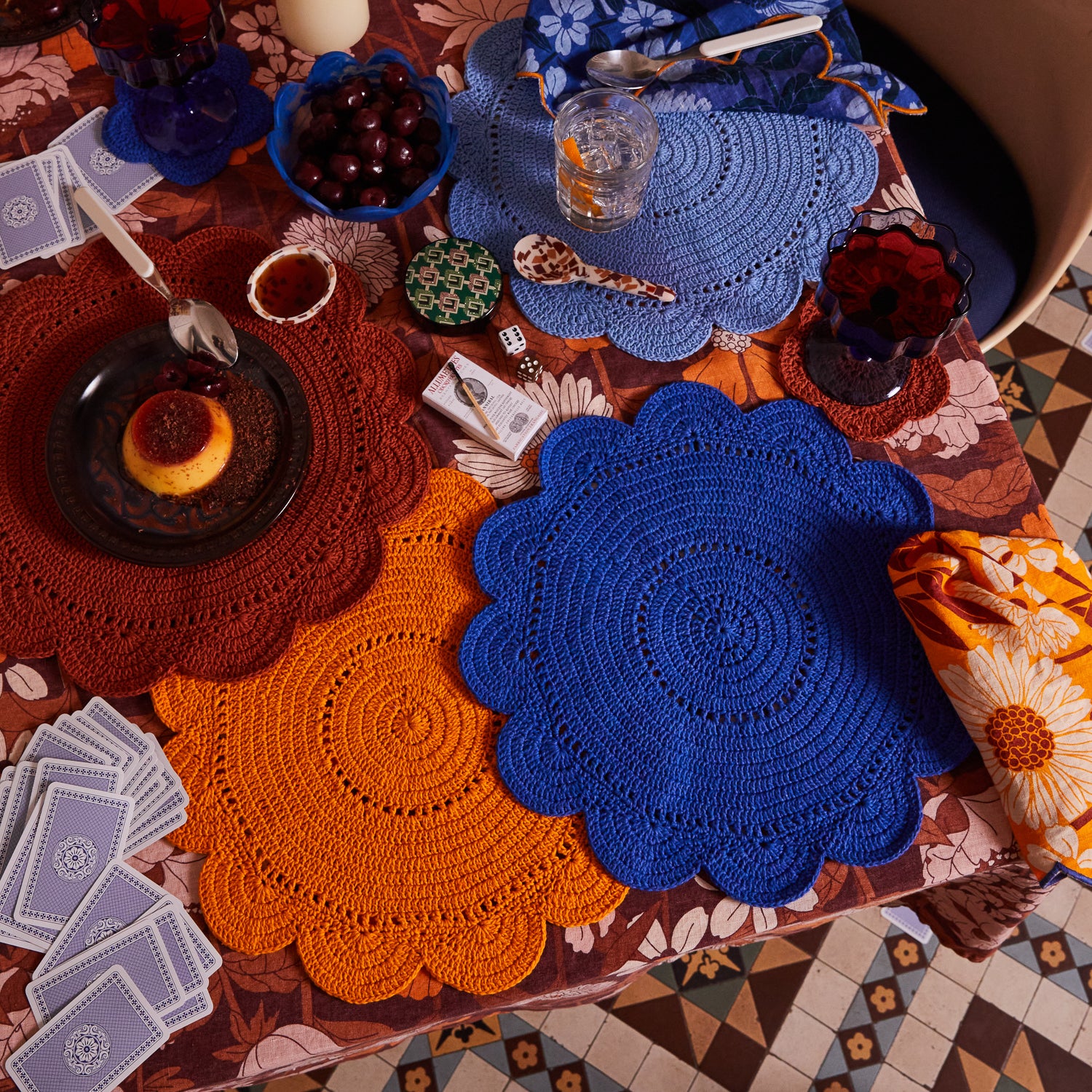 Chumo Crochet Placemat Set - Lapis Blue Handmade Cotton Table Mats for Dining & Kitchen Decor - Perfect for Holiday Dinners, Brunch, and Home Styling