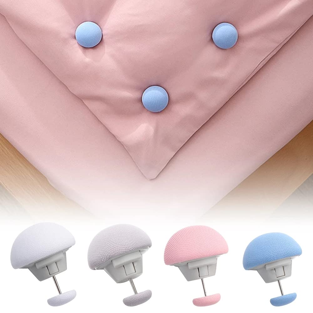 16-Piece Duvet Clips Set - Non-Slip Quilt Fixing Clips with Buttons for Duvet Cover | Pink Mushroom-Shaped Holders | Perfect for Bedroom, Hotel & Airbnb Use