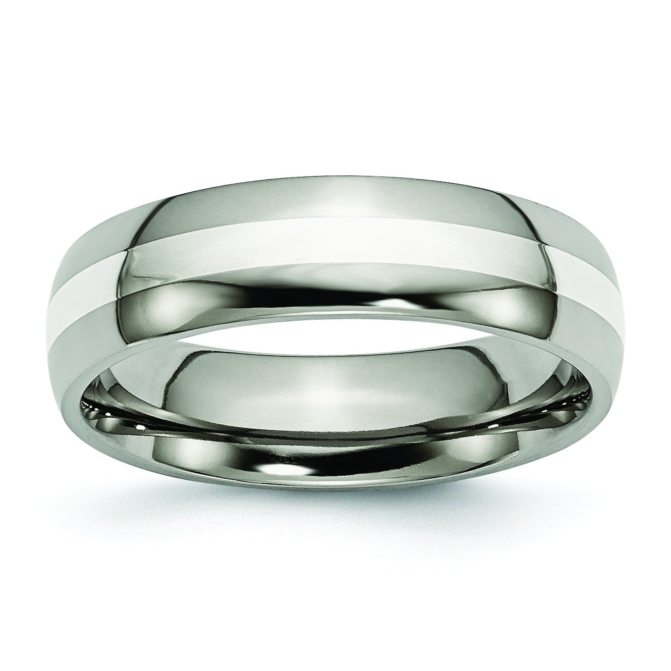 6mm Polished Titanium & Sterling Silver Wedding Band Ring for Men - Perfect for Engagement, Anniversary, and Formal Occasions